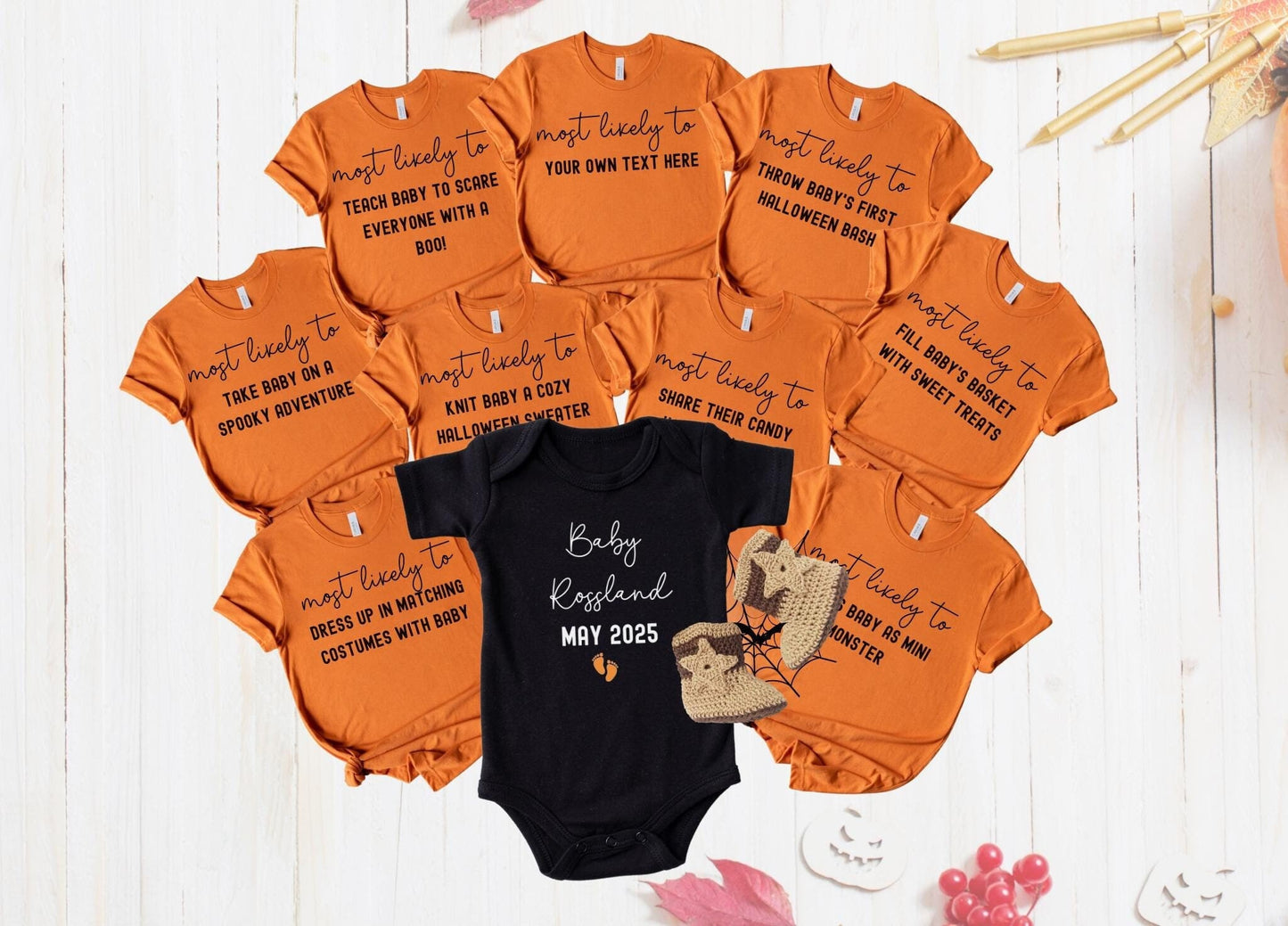 Personalized surprise pregnancy announcement shirts, family matching baby shower shirts, funny halloween theme baby announcement tee shirts