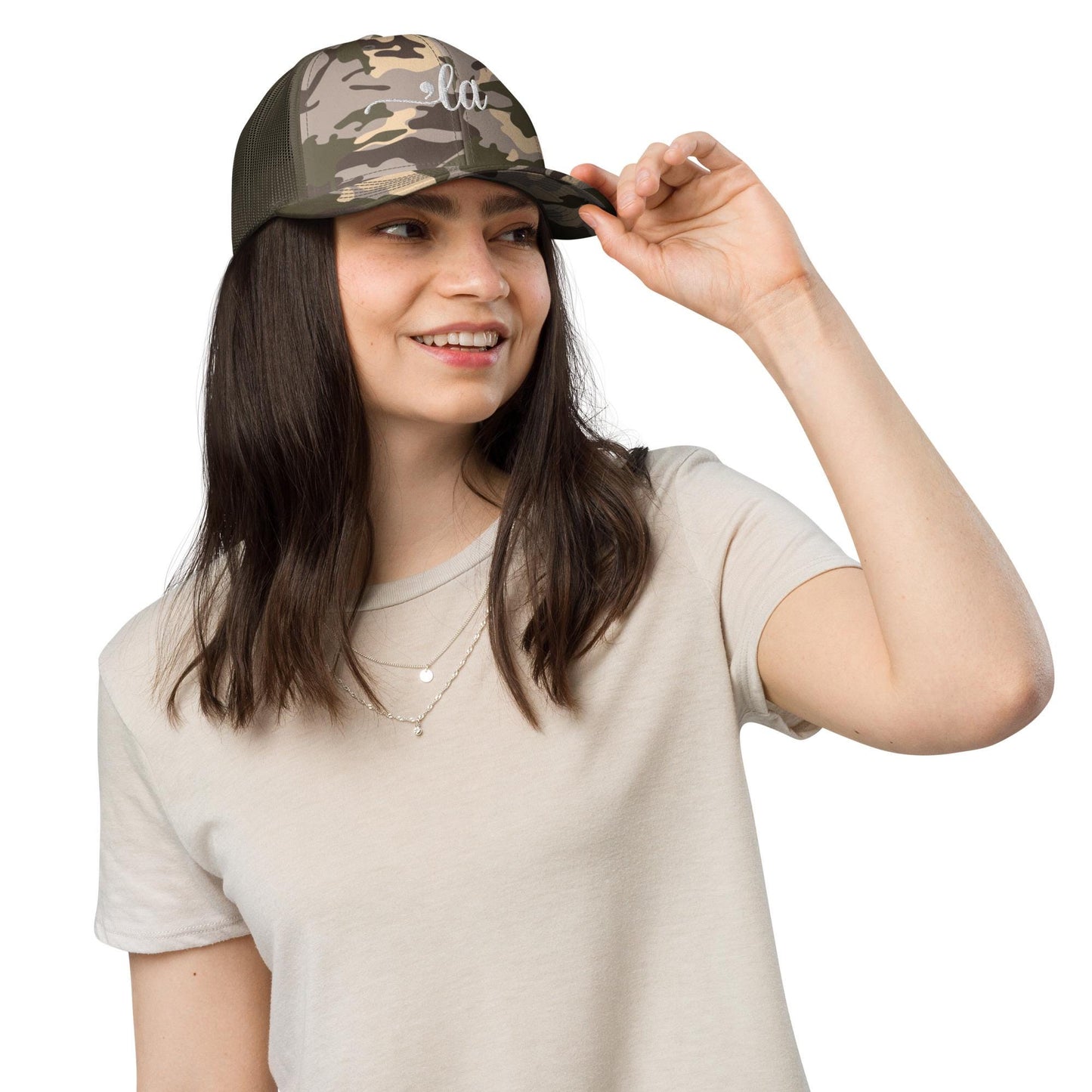 Embroidered comma la hat, for Harris camo trucker hat, madam president 2024, democrat gift, we are not going back hat