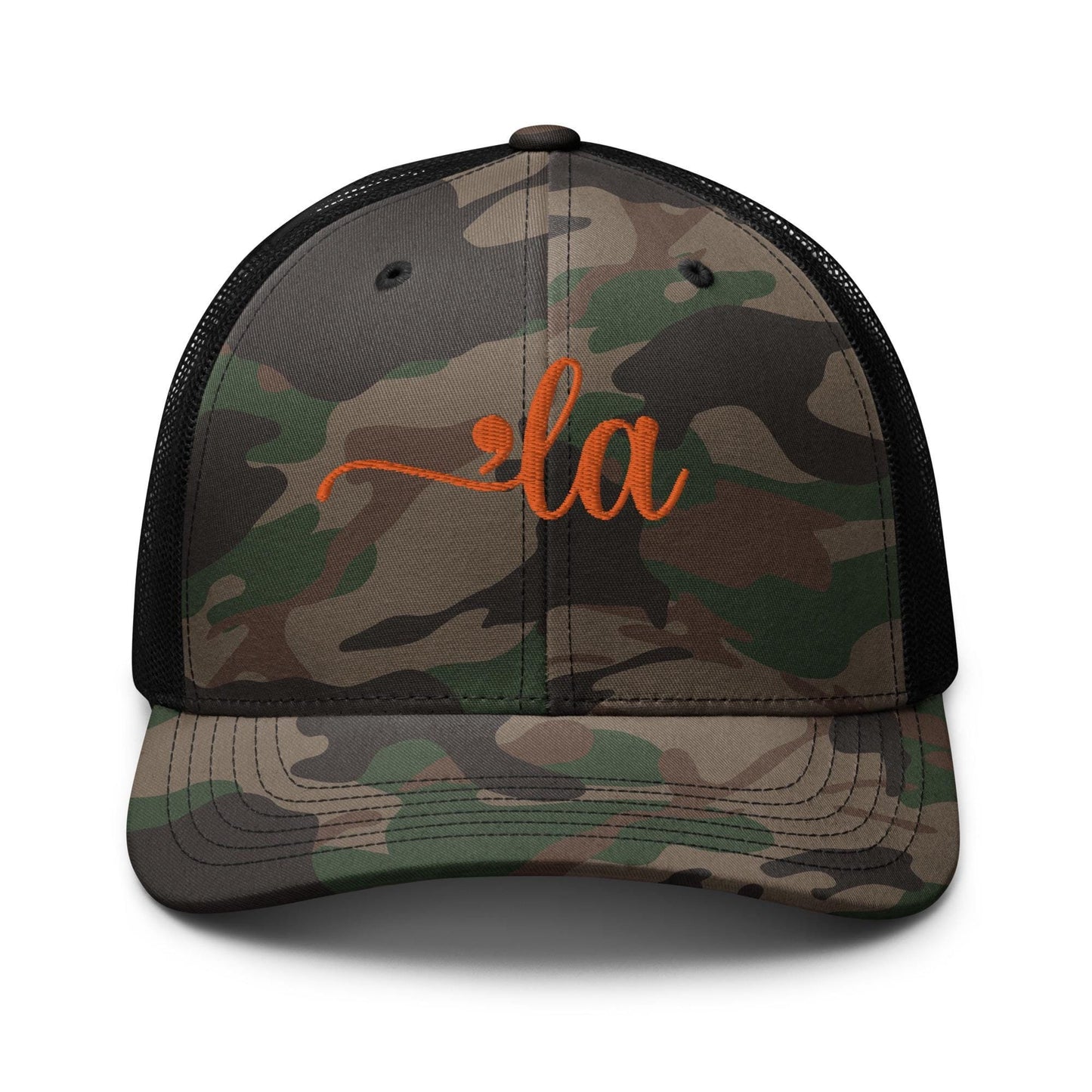 Camo trucker hat for Harris, embroidered comma la hat, madam president cap, we are not going back, Harris Walz democrat gift