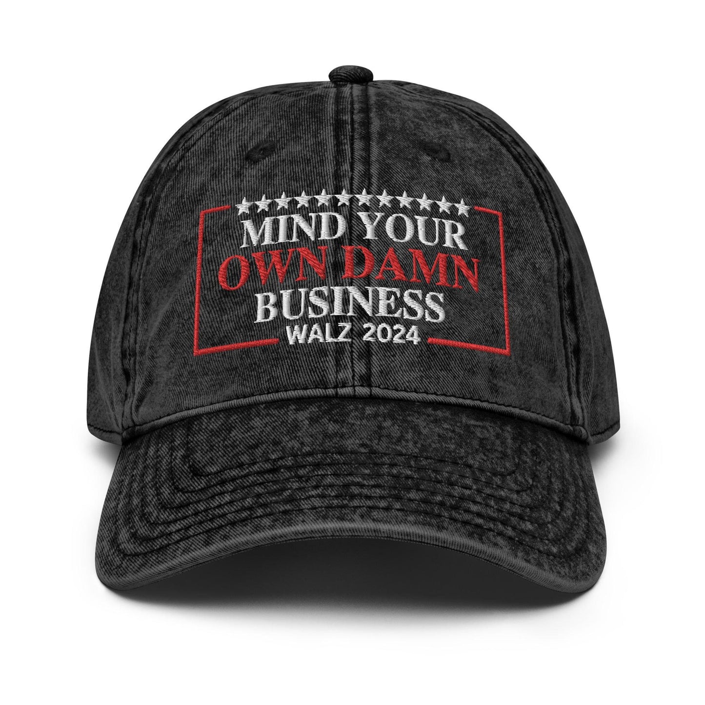 Mind your own damn business hat, embroidered vintage aesthetic cotton twill hat, Harris Walz hat gift, we are not going back