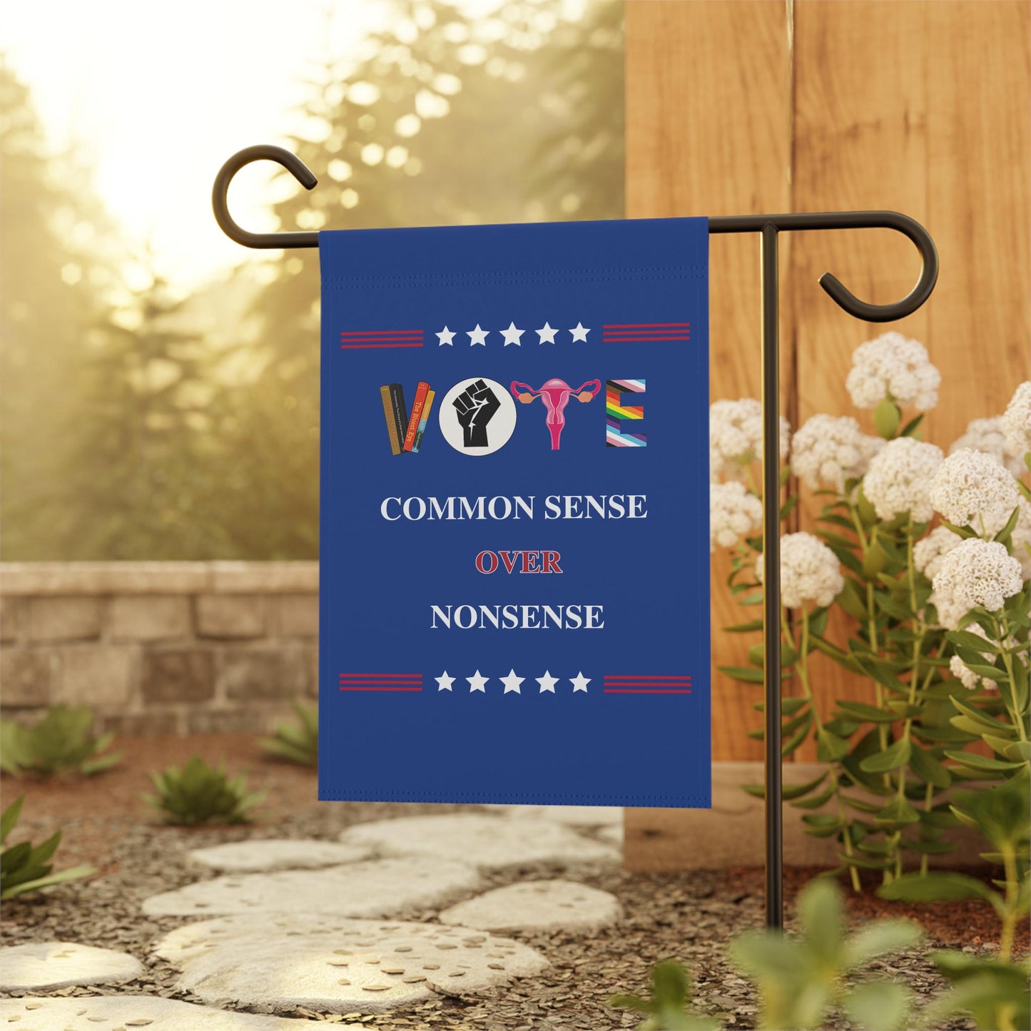 Vote Harris flag banner, common sense over nonsense democrat flag, madam president banner gift, vote Harris Walz garden flag