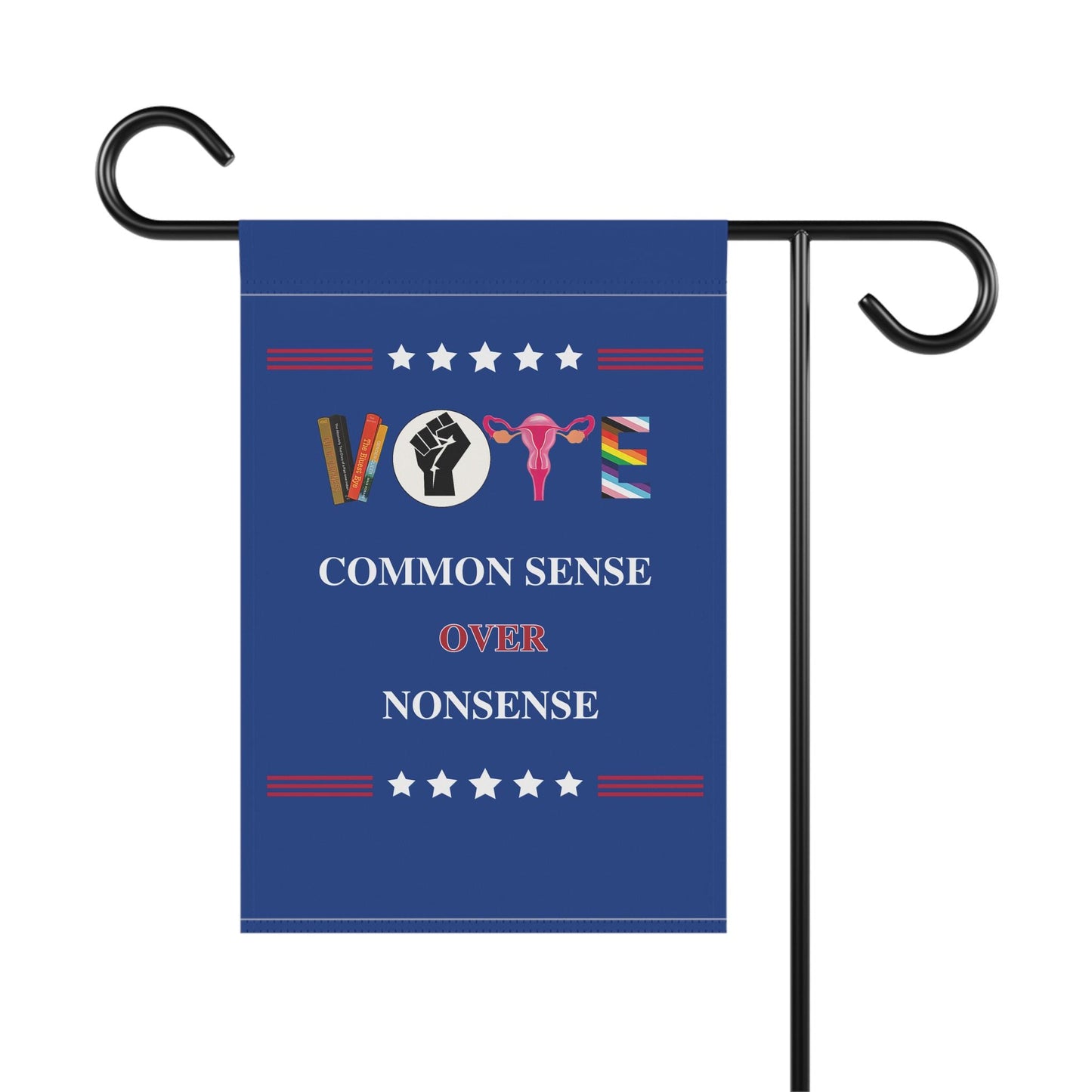 Vote Harris flag banner, common sense over nonsense democrat flag, madam president banner gift, vote Harris Walz garden flag