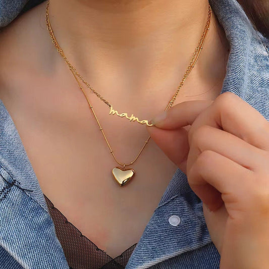 Mama necklace, Layered  necklace gift for mom, heart pendant necklaces for women, necklace for mom, stacked mama necklace birthday