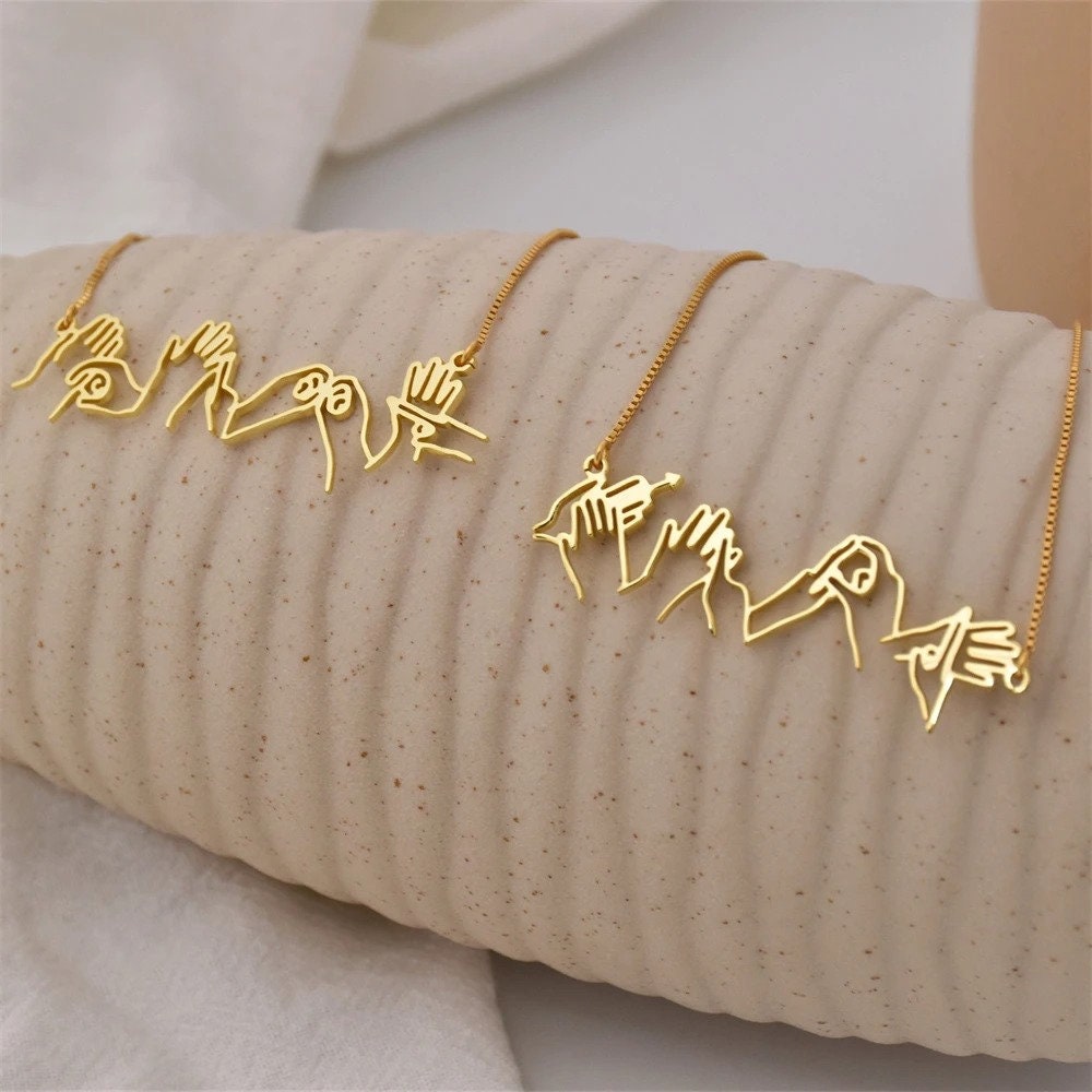 Personalized Sign language necklace, custom name necklace for speech therapist, sign language teacher gift
