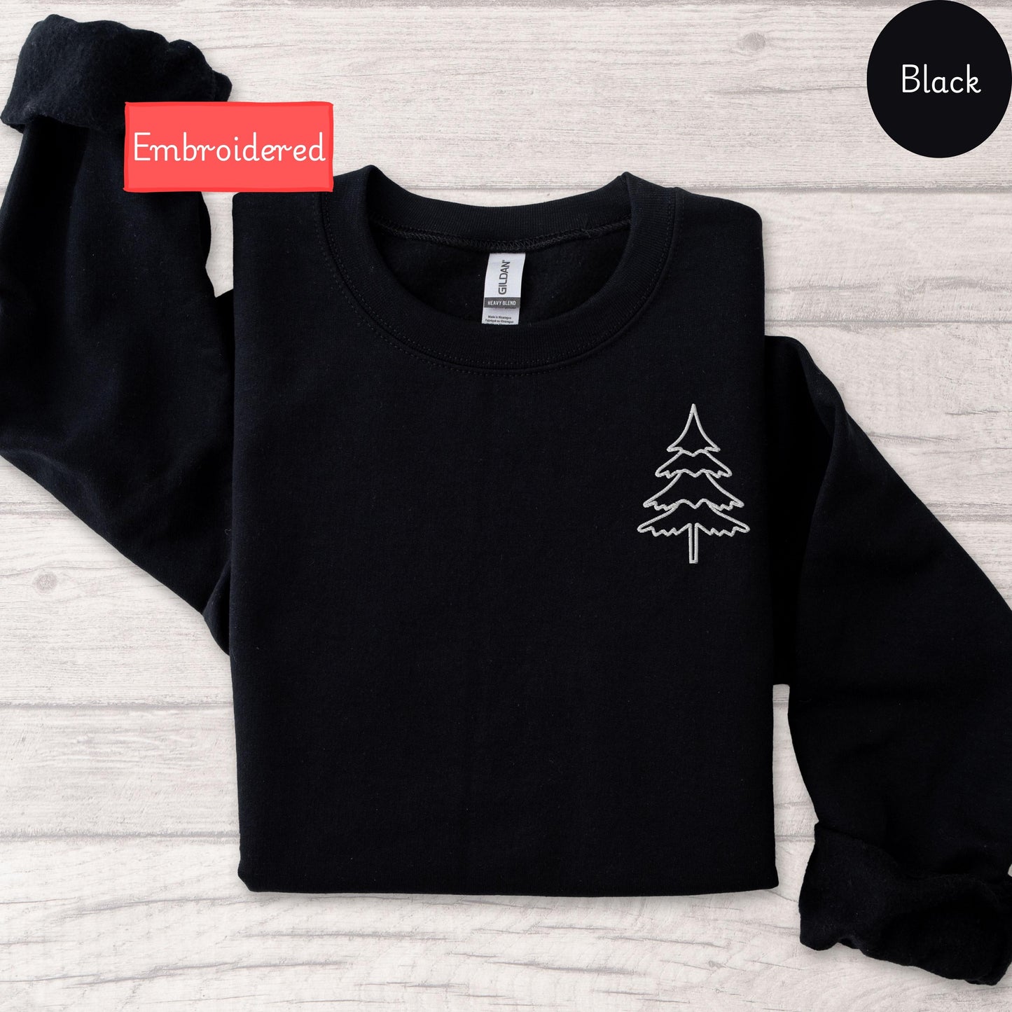 Embroidered minimalist christmas sweatshirt, christmas tree sweatshirt, fall season sweater, embroidered gift for christmas, winter season