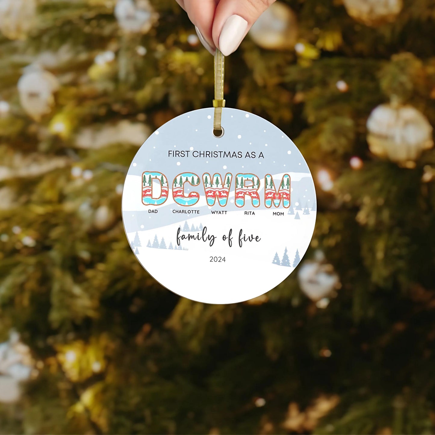 Personalized first christmas ornament, 2024 family Christmas Ornament, snowflake ornament with kids names, custom glass & acrylic ornament