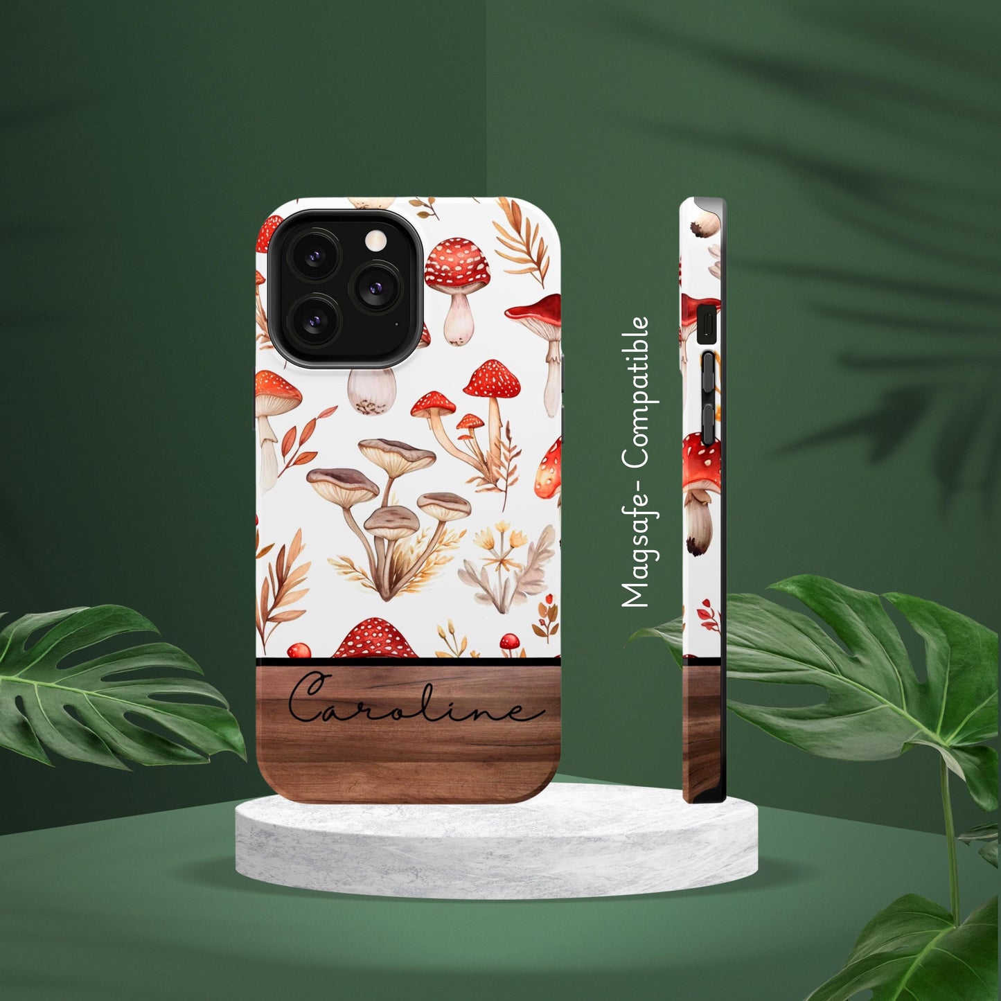 Custom mushrooms phone case, personalized cottagecore iphone Magsafe case compatible with iPhone 16 15 14 13 pro max, cute floral phone case