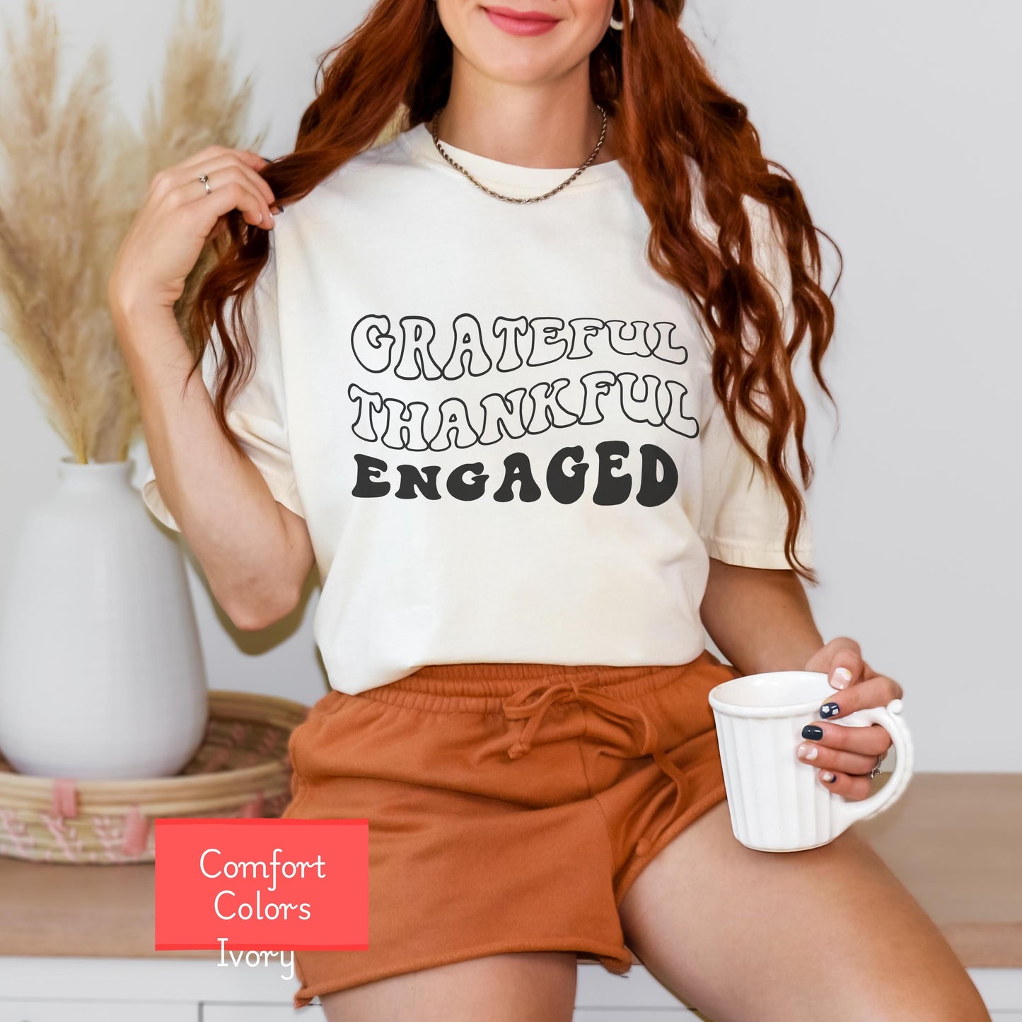 Comfort Colors engaged shirt, grateful thankful shirt for bride to be, first thanksgiving after engagement shirt, couple tshirt