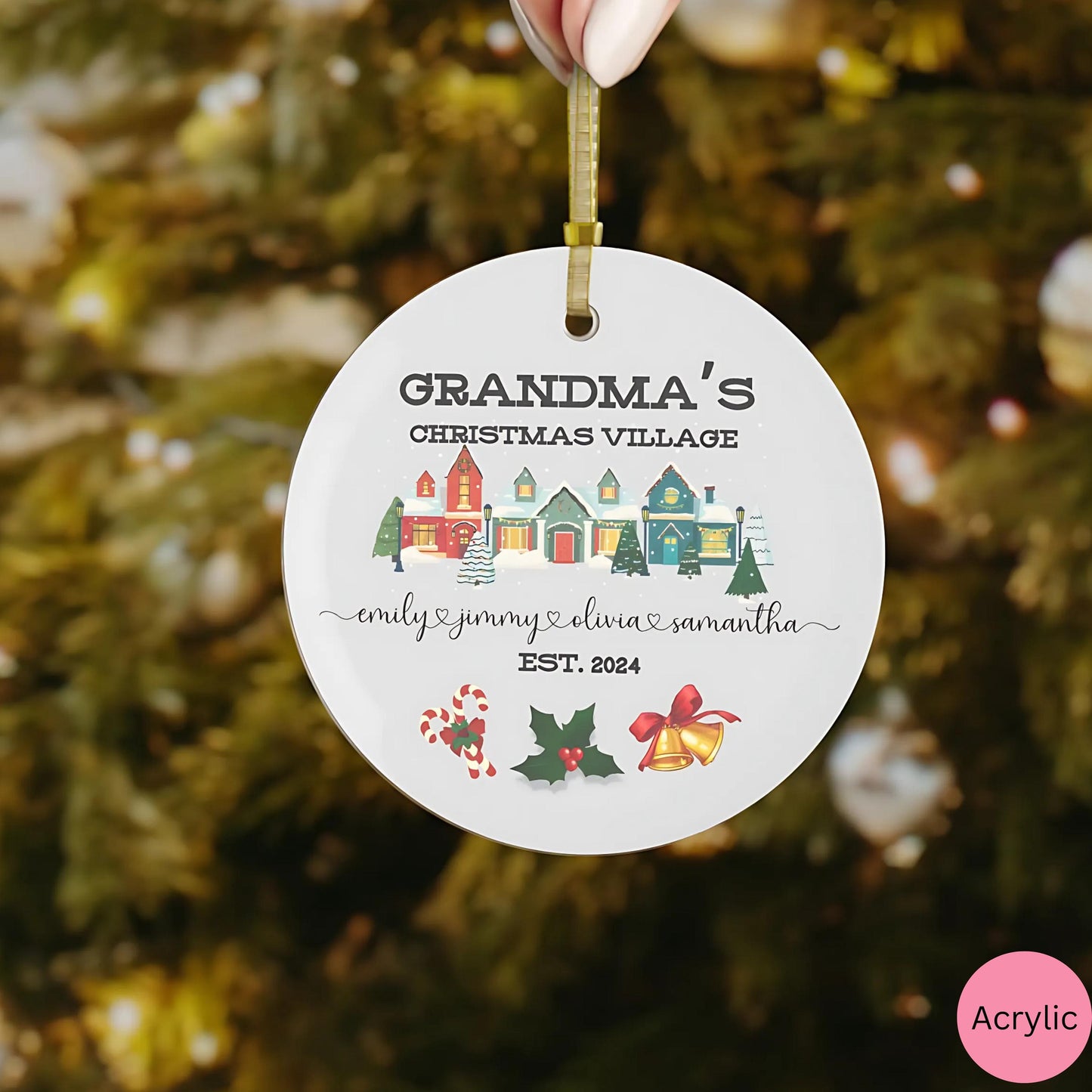 Personalized Grandma Ornament, Christmas Gift for nana, grandkids names ornament 2024, custom grandma christmas village ornament, mimi gift