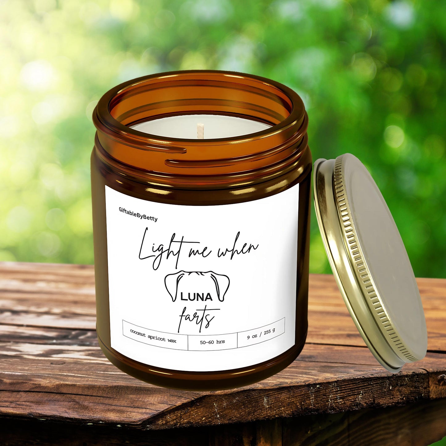 Funny personalized candle gift for dog mom, dog dad candle with name, custom dog ear candle, light when the dog farts, candle for dog owner