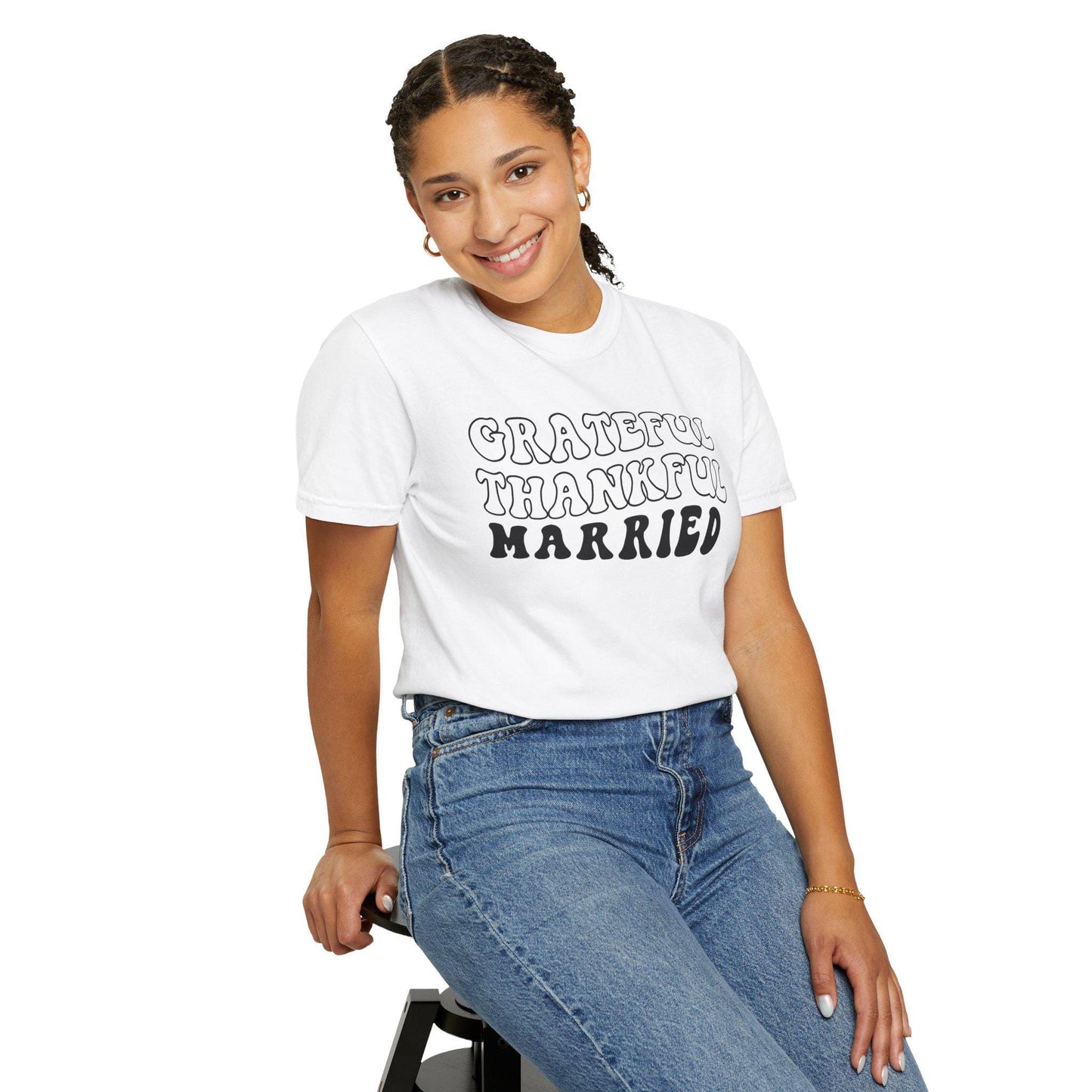 Comfort Colors married shirt, grateful thankful shirt for bride, first thanksgiving after wedding shirt, couple tshirt