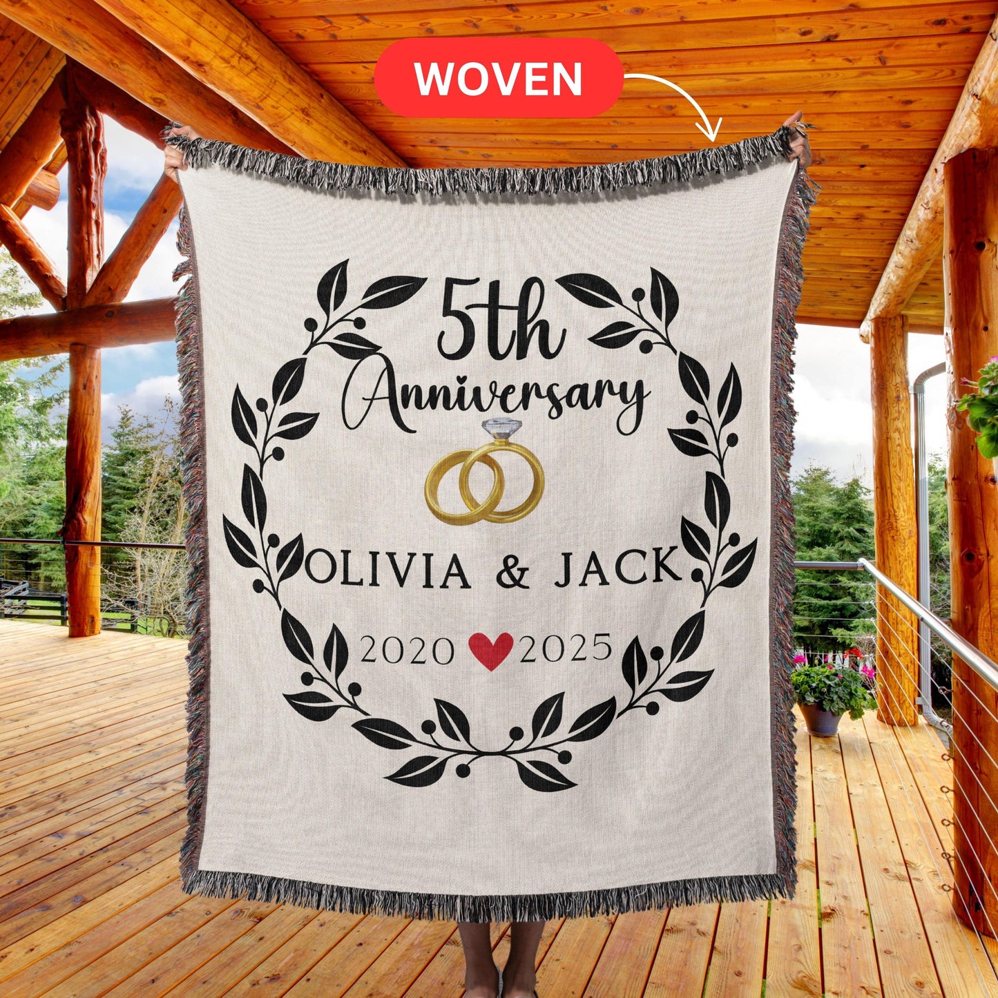 Custom Anniversary Woven Blanket, 5th 10th anniversary throw blanket, Personalized wedding anniversary tapestry blanket, married couple gift