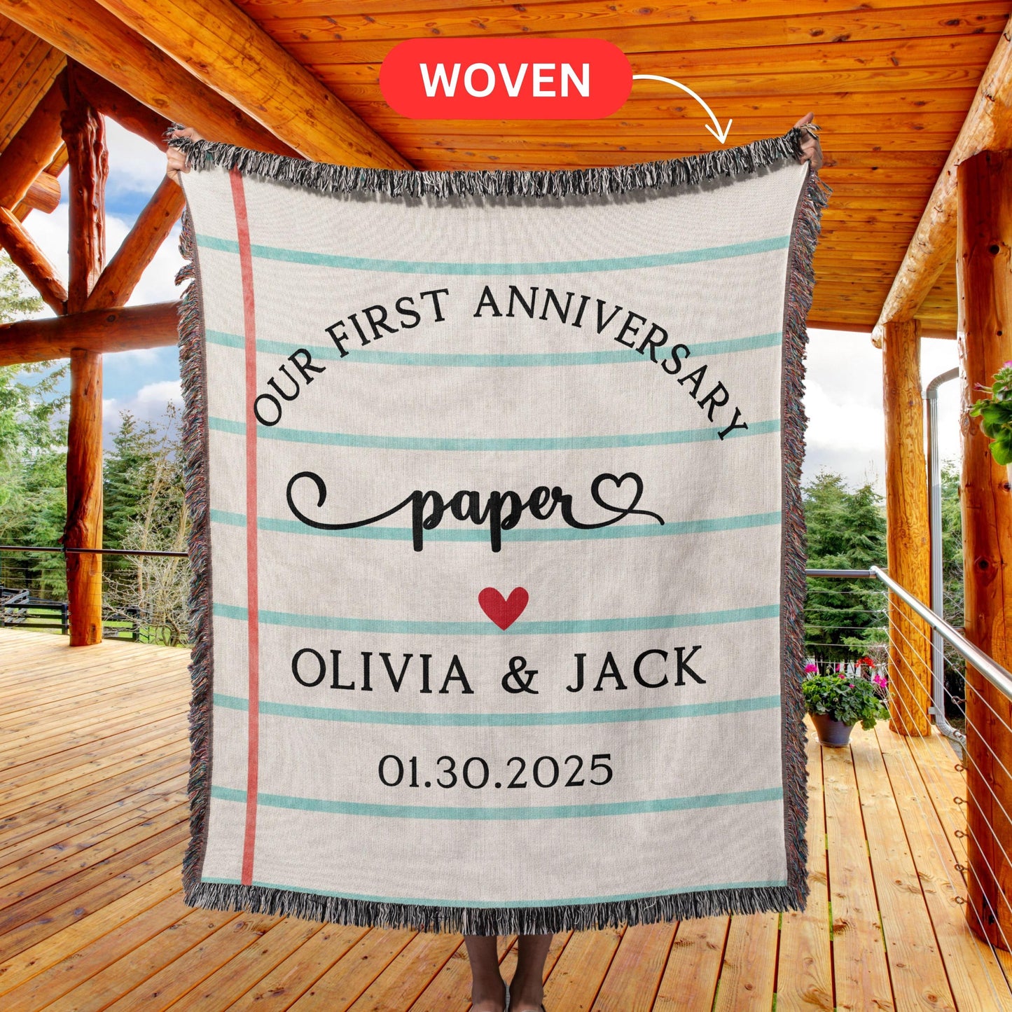 Custom Paper Anniversary Woven Blanket, Personalized wedding anniversary gift for husband, first anniversary milestone blanket tapestry