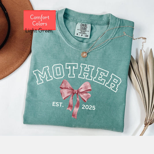 Custom Comfort Colors Mother Shirt, coquette bow Mama shirt, Mothers Day Gift for mom, First Time Mom Tee, Motherhood Tshirt Valentines