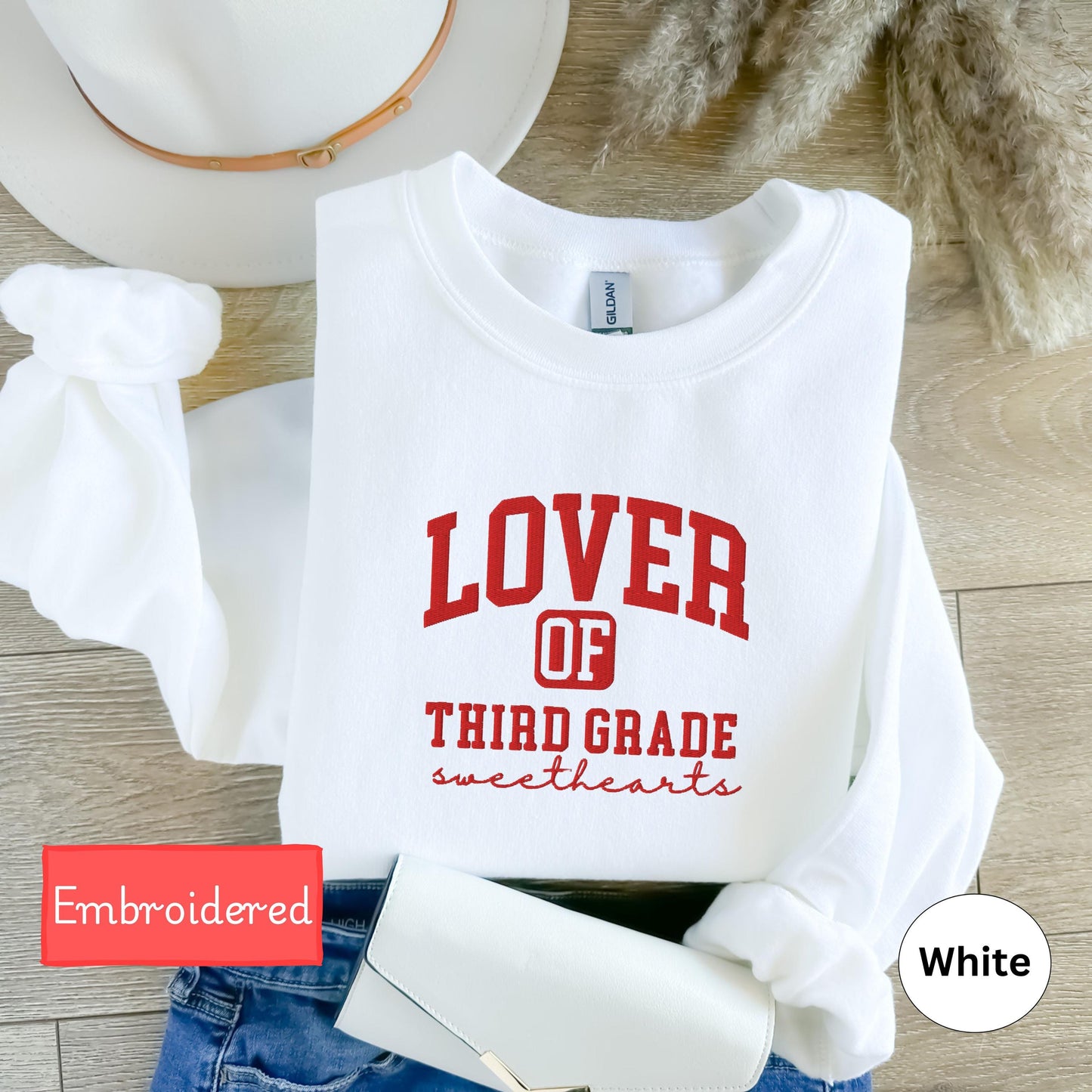 Embroidered Personalized Teacher Sweatshirt Valentines, Third Grade Teacher Valentines Day Gift, Teacher appreciation gift