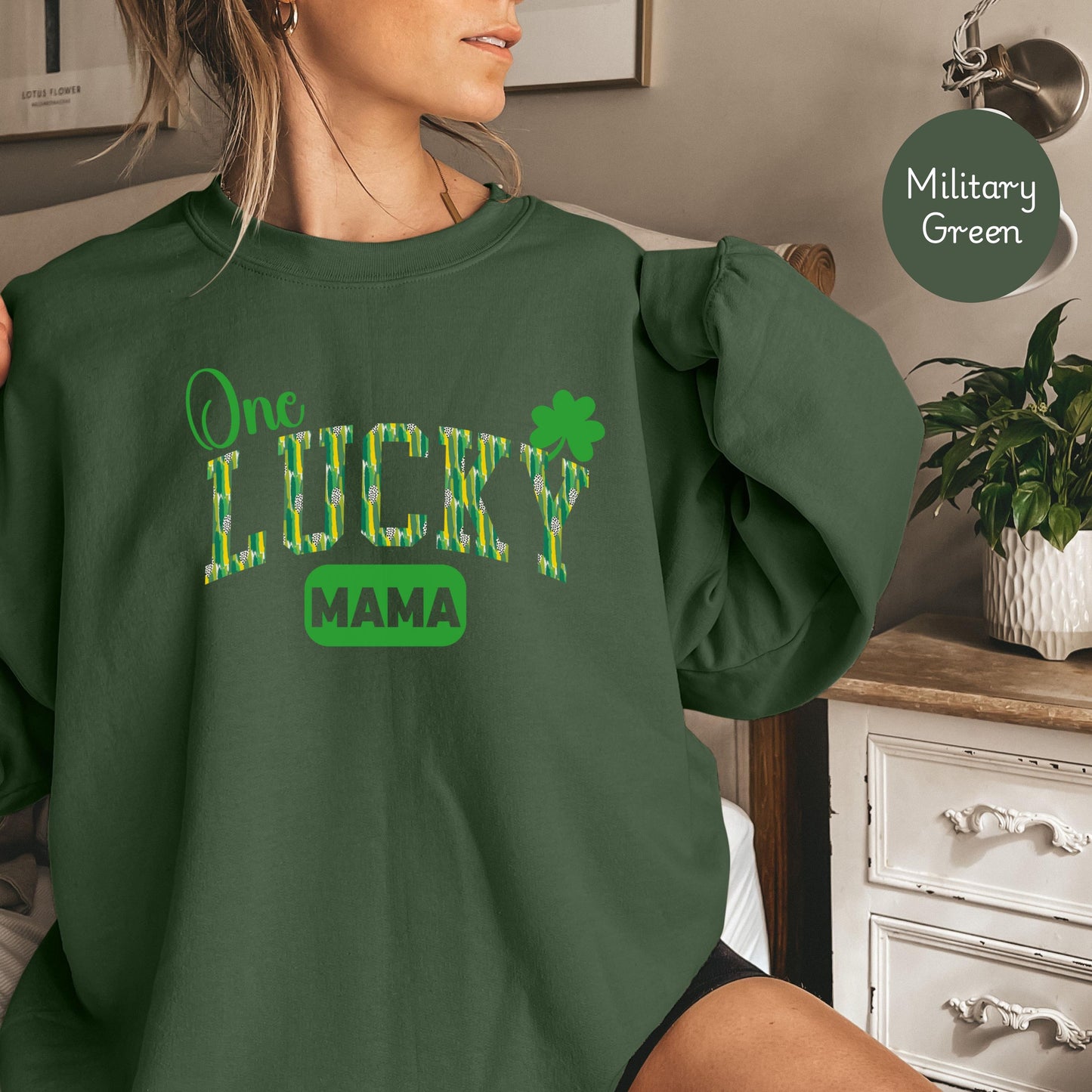 One Lucky Mama Sweatshirt, St Patricks Day Lucky Sweater for mom, Irish Shamrock Sweatshirt, Saint Patricks Day Sweatshirt Women