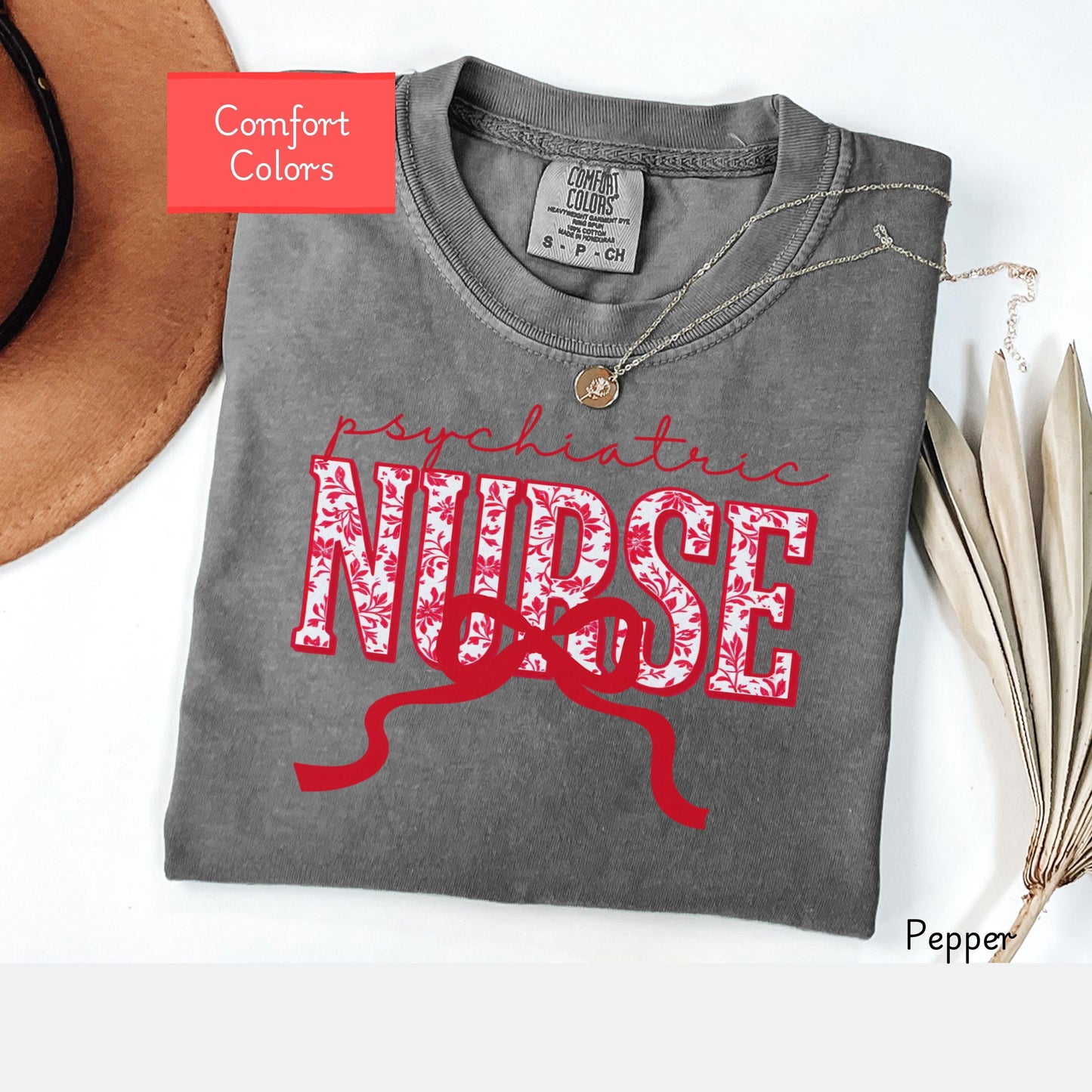 Coquette Comfort Colors psychiatric nurse shirt, toile de jouy RN shirt, appreciation gift for psychiatric nurse, nursing school bow tshirt