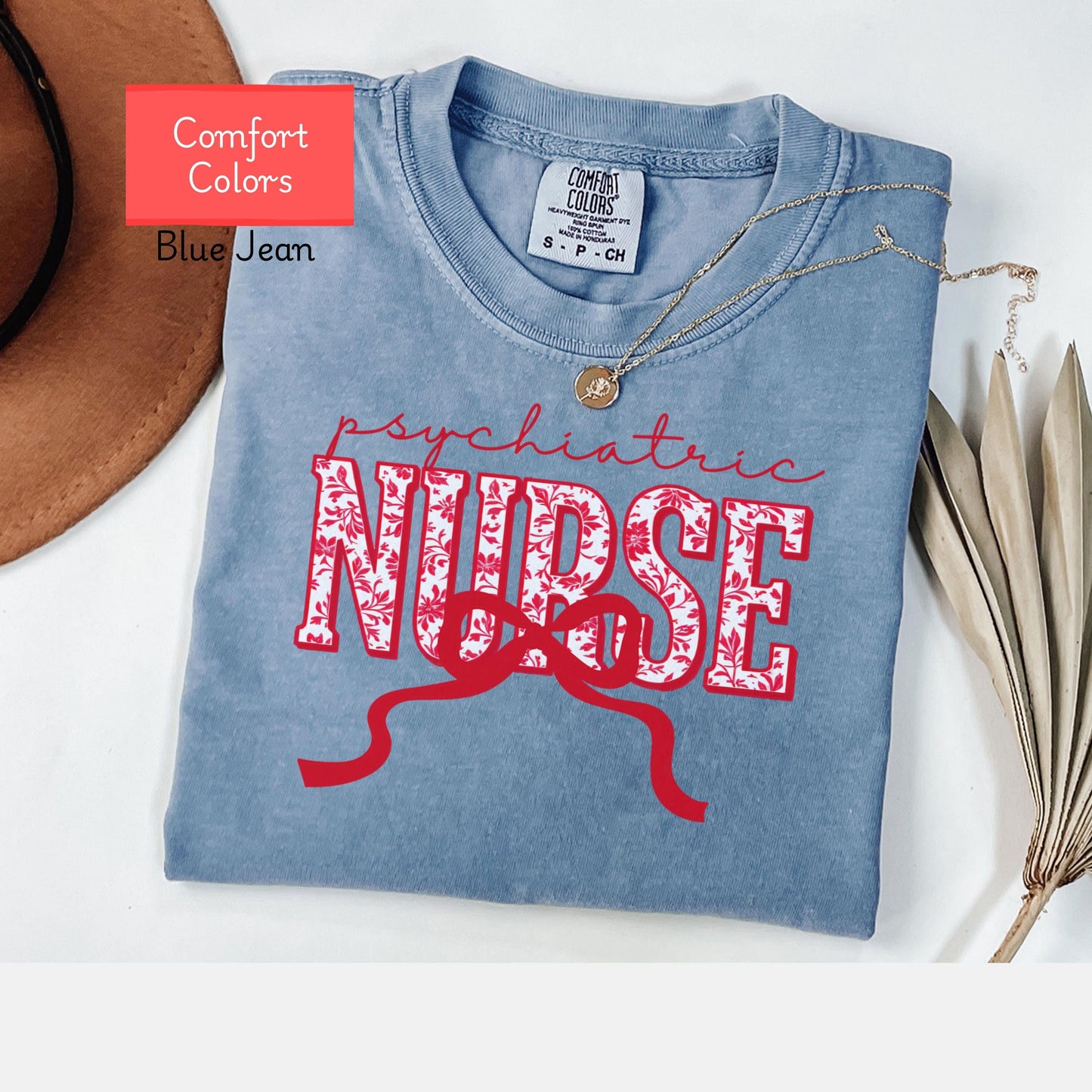 Coquette Comfort Colors psychiatric nurse shirt, toile de jouy RN shirt, appreciation gift for psychiatric nurse, nursing school bow tshirt