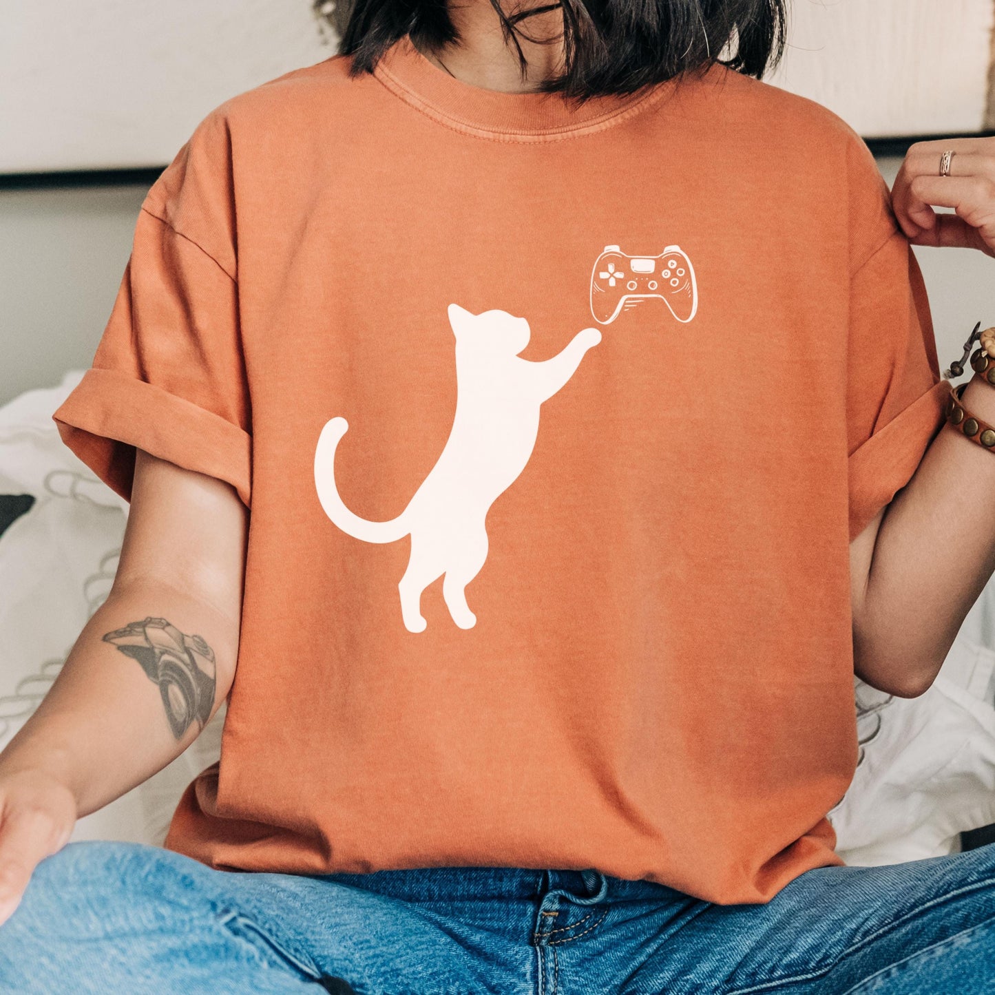 Comfort colors cat dad owner shirt, funny gamer tshirt, cat mom tshirt, gaming gift for cat owner, gaming cat lover gift , animal lover tee