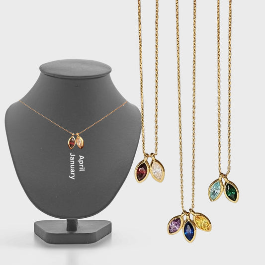 Custom Leaf Birthstone for Necklace, Birthday gift for mom girlfriend Grandma, Birth month Jewelry, Anniversary Wife Gift, Mothers Day Gift