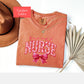 Coquette Comfort Colors travel nurse shirt, toile de jouy RN shirt, appreciation gift for registered nurse, nursing school cute bow tshirt