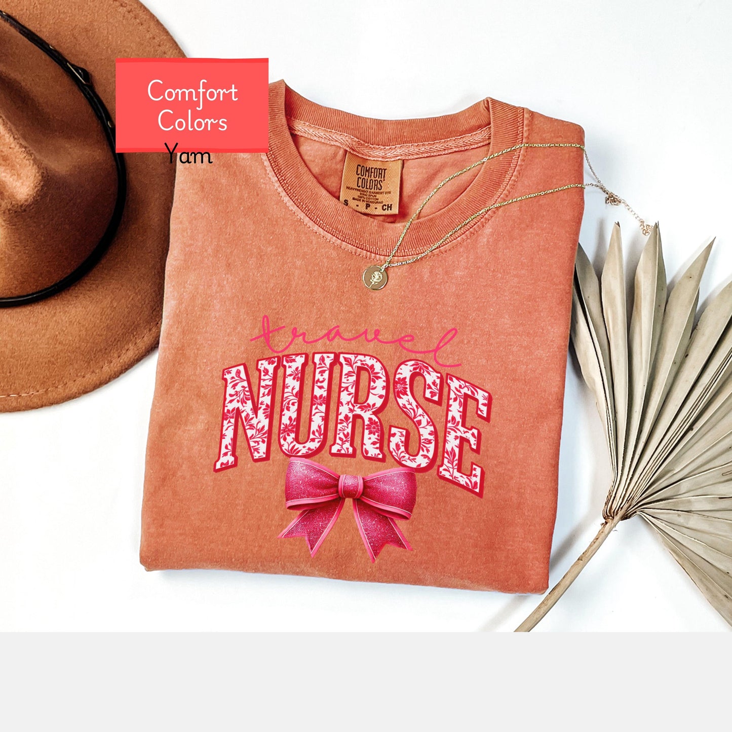Coquette Comfort Colors travel nurse shirt, toile de jouy RN shirt, appreciation gift for registered nurse, nursing school cute bow tshirt
