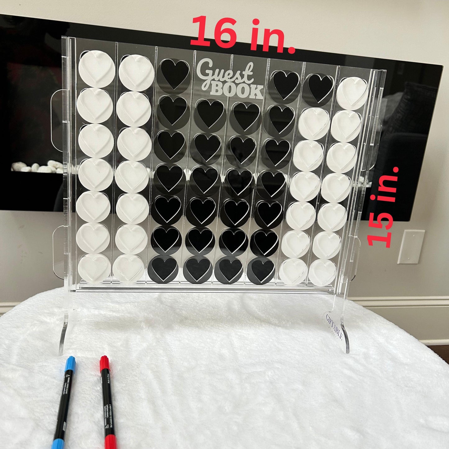 Wedding Guest Book Alternative 16"X15" Connect-4-Hearts Acrylic Drop Box Frame, Acrylic Wedding Sign, Guest Book Sign, Baby Shower Guestbook