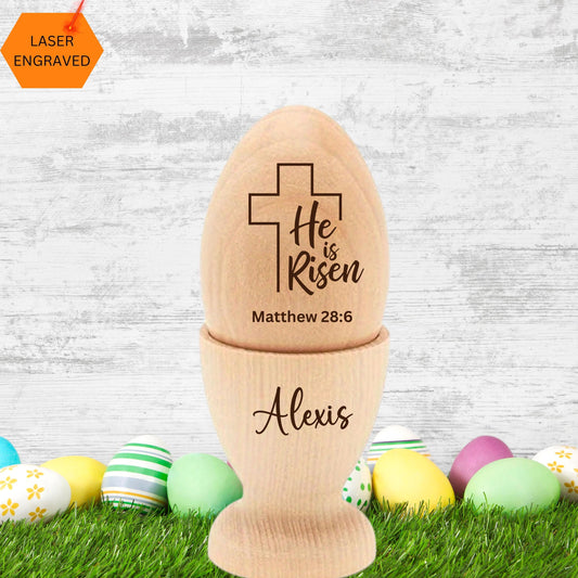 Personalized Wooden Easter Egg, He Is Risen gift, Engraved Wooden Egg, Easter egg hunt, Custom Wood Egg, Christian Easter Gift Basket Filler