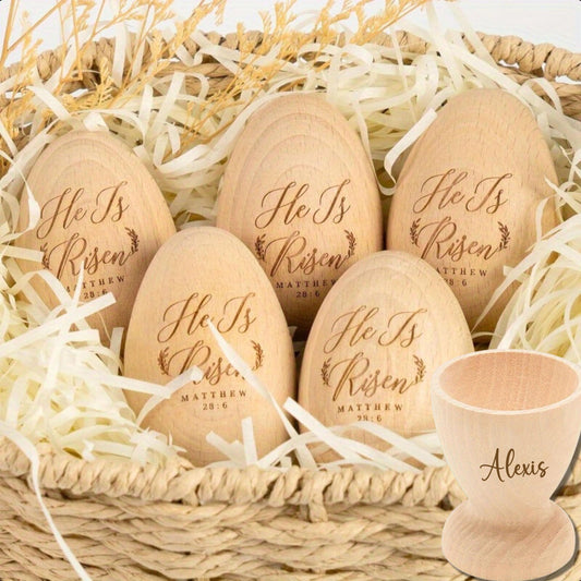 Custom Wooden Easter Egg, He Is Risen gift, Engraved Wooden Egg, Easter egg hunt, Custom Wood Egg, Christian Easter Gift Basket Filler