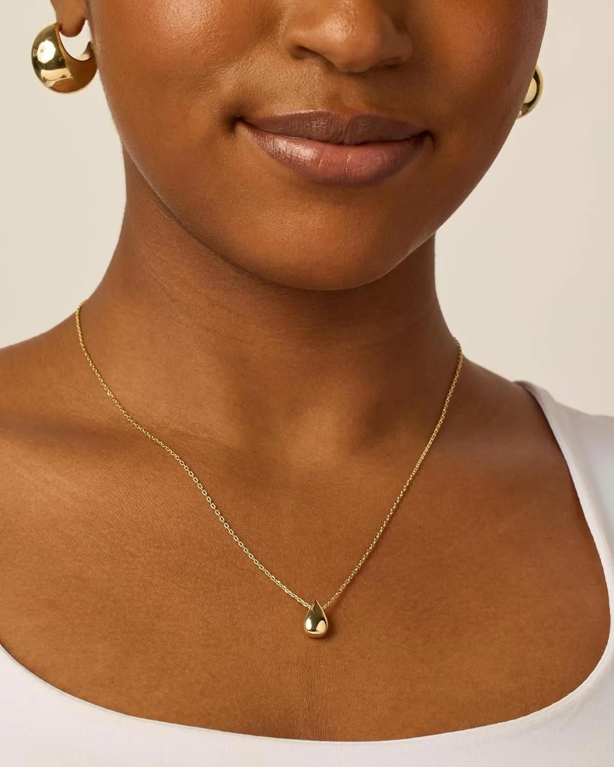 Custom name 14K Gold Plated Pear Necklace, Personalized Jewelry Box, Tear Pendant Necklace for Women, Mothers Day Gift for mom,birthday gift