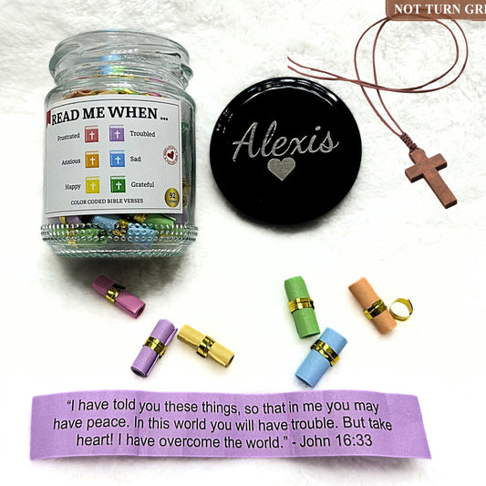 Custom Bible Verse Jar & wood Cross Set, Read Me When Jar, Christian Encouragement Gift, Personalized Faith Gift, Religious Gift, Prayer jar