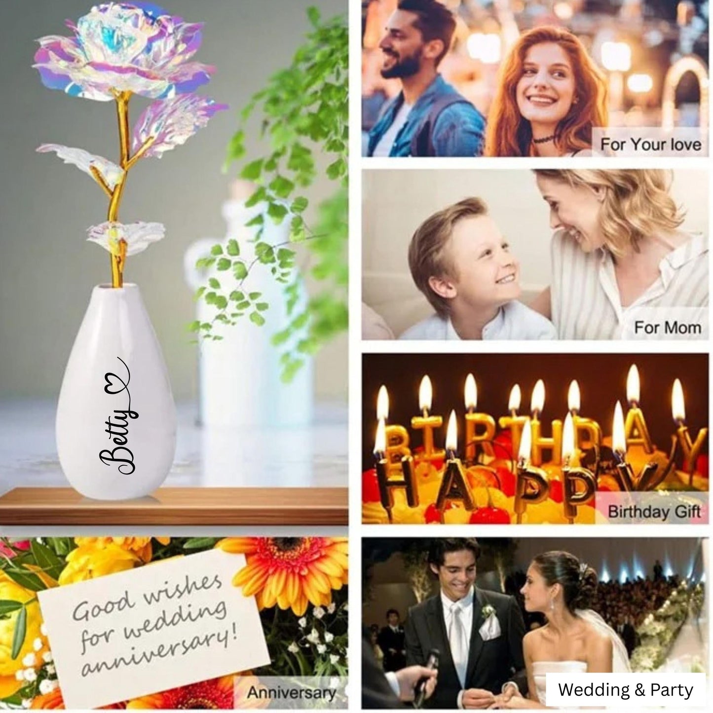 Personalized Artificial  Rose Flower with Vase, Mothers Day Mom Gift, Custom Wife Gift, Girlfriend Appreciation, Anniversary Rose Flower