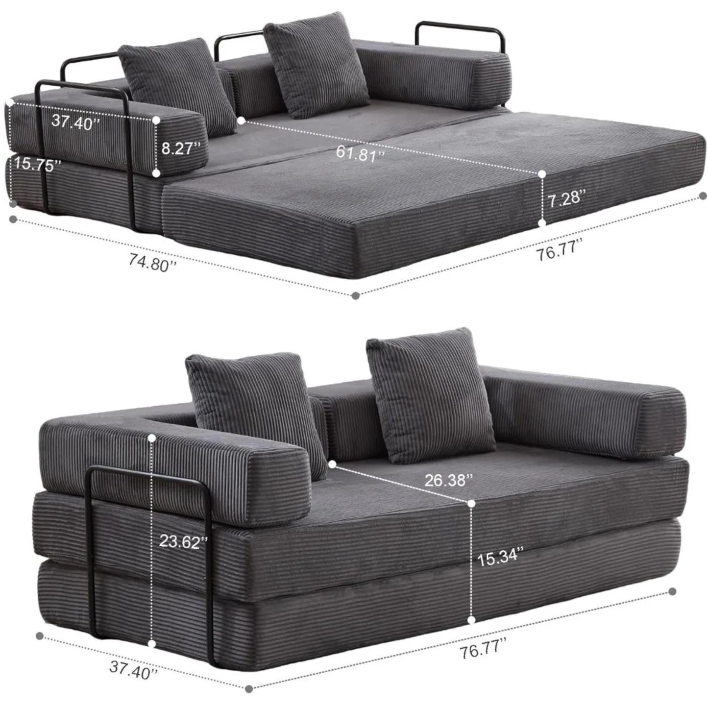 Convertible Sleeper Sofa, Comfortable Floor Sofa Bed, Corduroy Couch Bed, Living room Furniture with Washable Covers, Versatile Couch