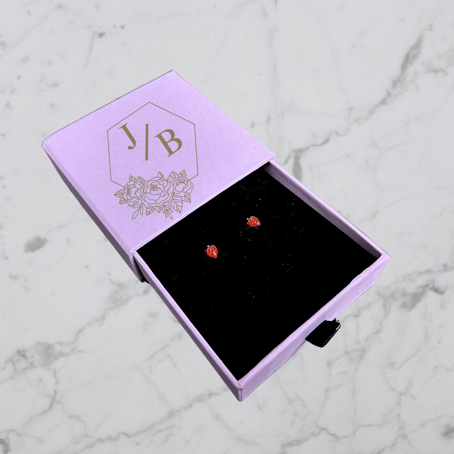 Personalized Strawberry Stud Earrings for Women, Gold Plated Fruit Earrings,Personalized Jewelry Box, Dainty minimalist studs, gift for her