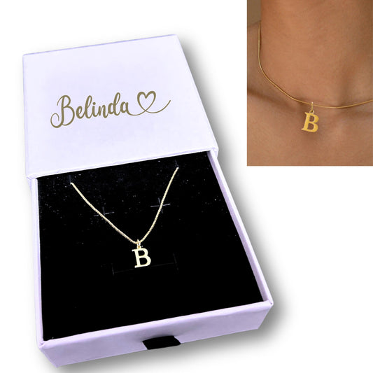 Name Initial Necklace for Women, Personalized Jewelry Box, Dainty minimalist necklace, custom gift for mom, birthday necklace gift for her
