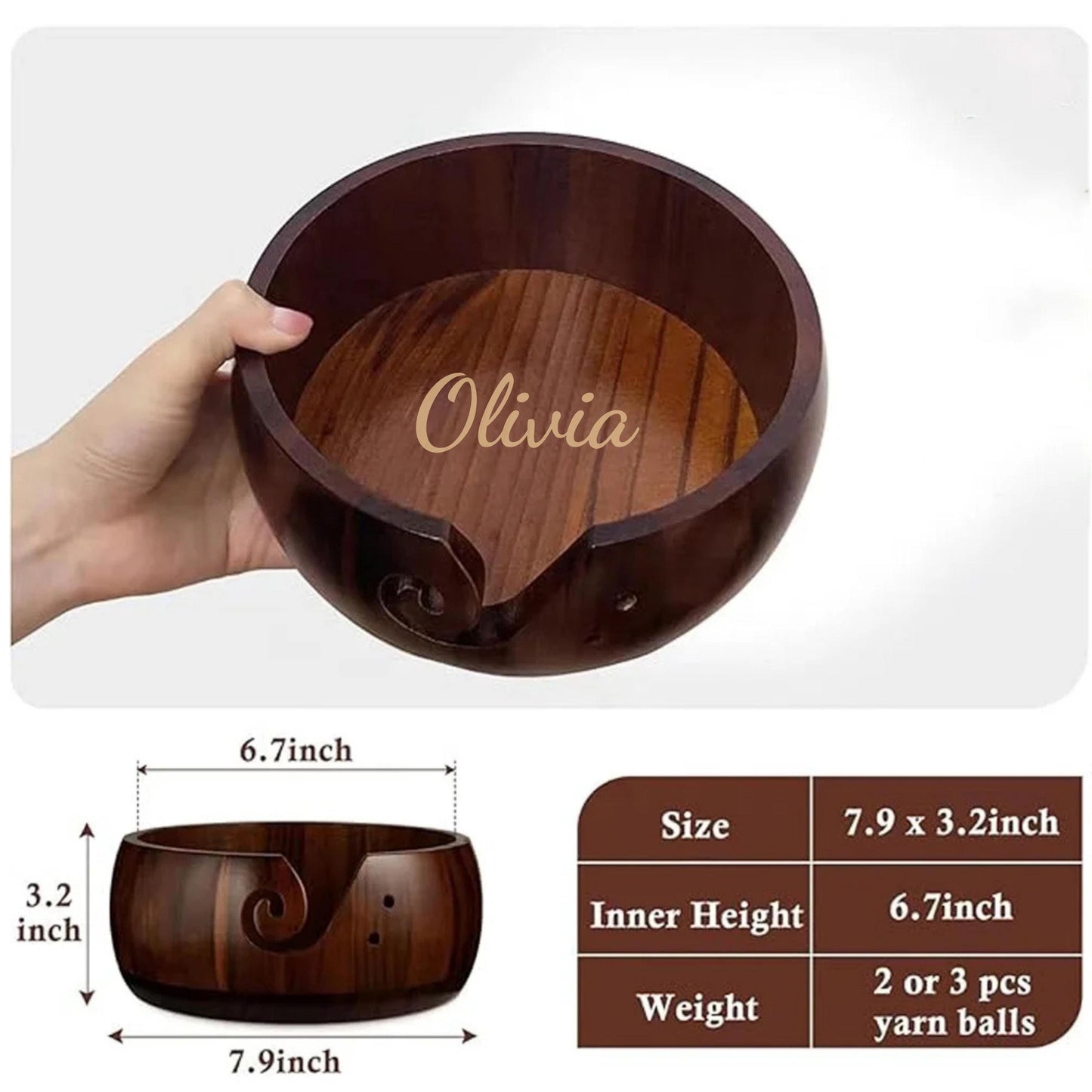 Custom Wooden Yarn Bowl, Personalized  Knitting Bowl with 8pcs Hooks, Crochet Accessories Yarn Holder, Dispenser Bowls Knitters & Crocheters