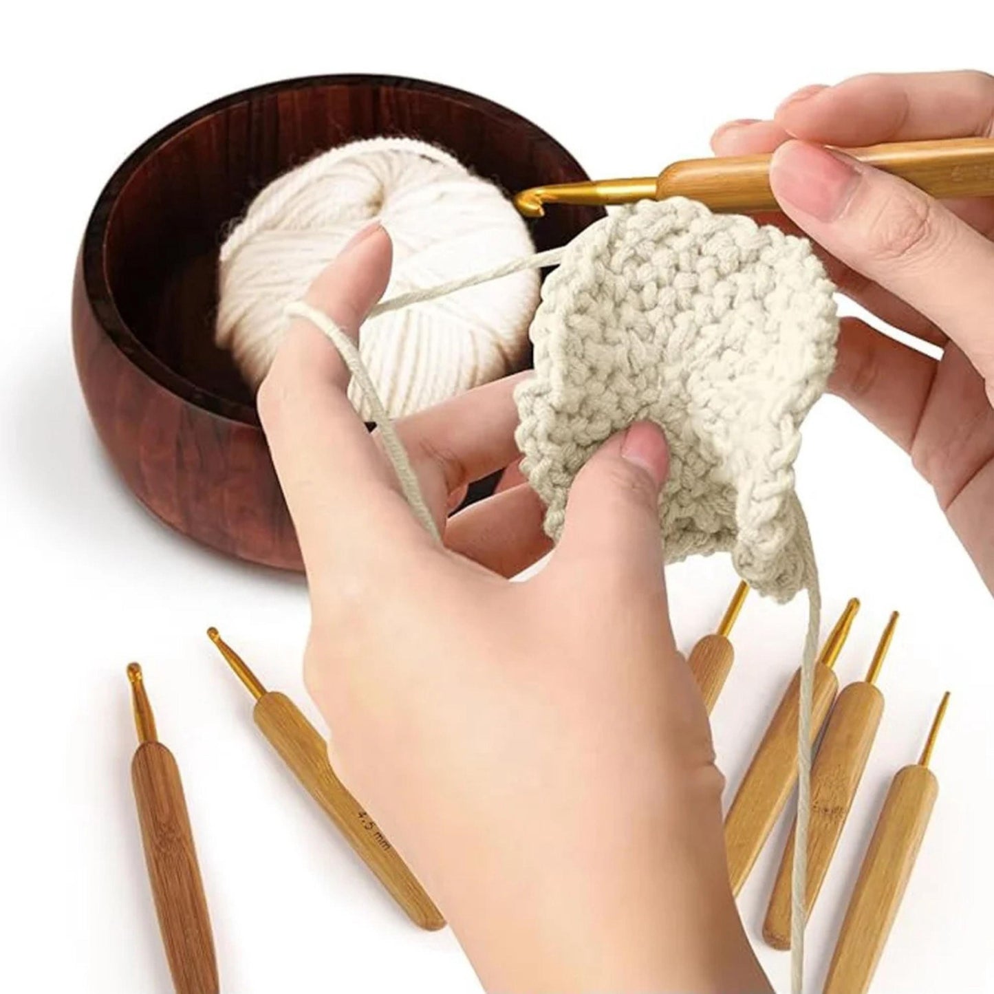 Custom Wooden Yarn Bowl, Personalized  Knitting Bowl with 8pcs Hooks, Crochet Accessories Yarn Holder, Dispenser Bowls Knitters & Crocheters
