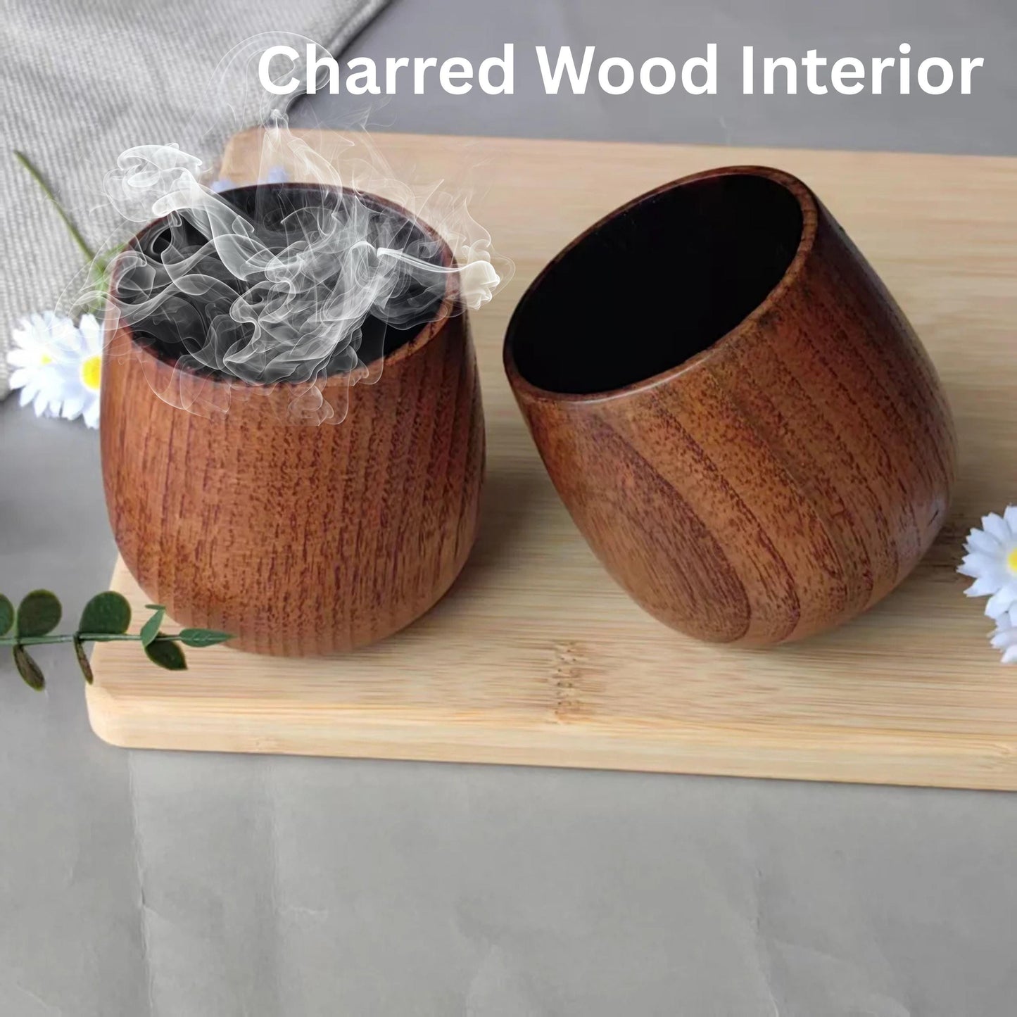 Personalized 5 Year Anniversary Gift, Charred Wood Bourbon Glass, Whiskey Cup Gift for Couple,  Custom gift for Husband, Wooden Gift for Him