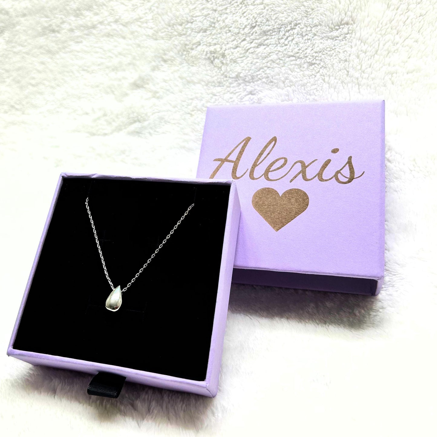 Custom name 14K Gold Plated Pear Necklace, Personalized Jewelry Box, Tear Pendant Necklace for Women, Mothers Day Gift for mom,birthday gift