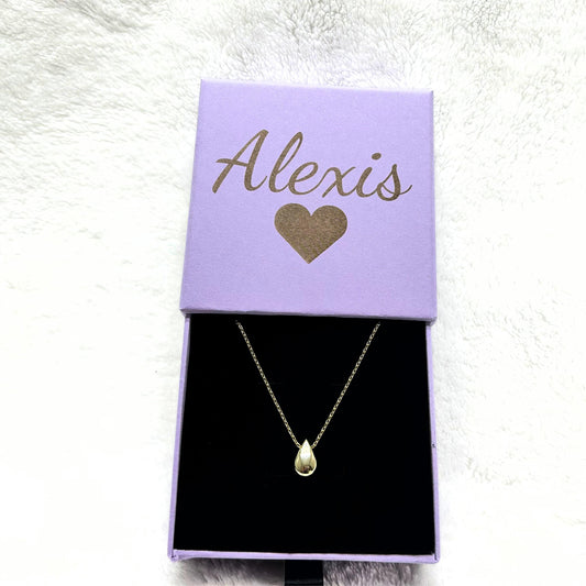 Custom name 14K Gold Plated Pear Necklace, Personalized Jewelry Box, Tear Pendant Necklace for Women, Mothers Day Gift for mom,birthday gift