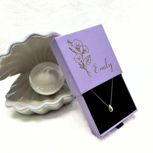 14K Gold Plated Pear Necklace, Personalized Jewelry Box, Tear Pendant Necklace for Women, Mothers Day Gift for mom, custom birthday gift