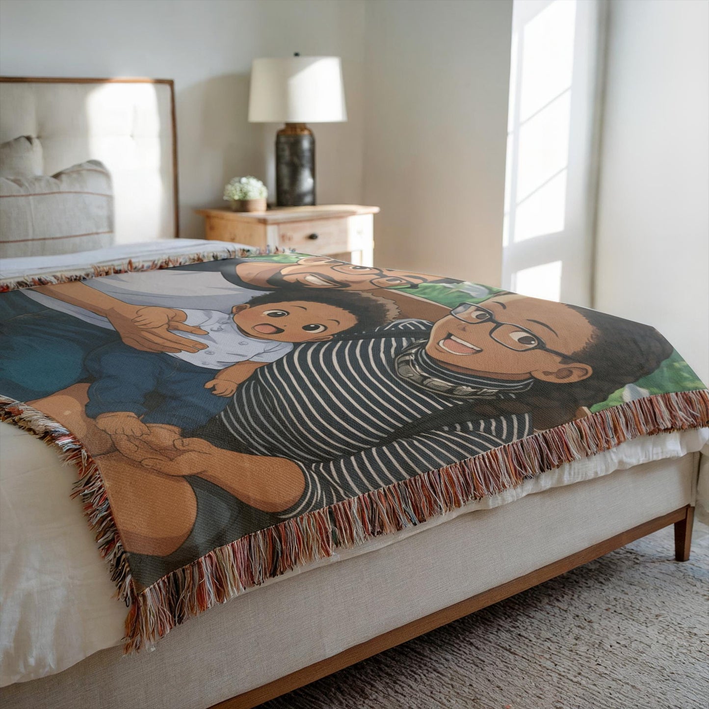 Personalized Woven Photo Blanket, Cartoon Portrait Blanket tapestry, Photo to Cartoon Throw Blanket, Custom Gift for Bride, Gift for Grandma