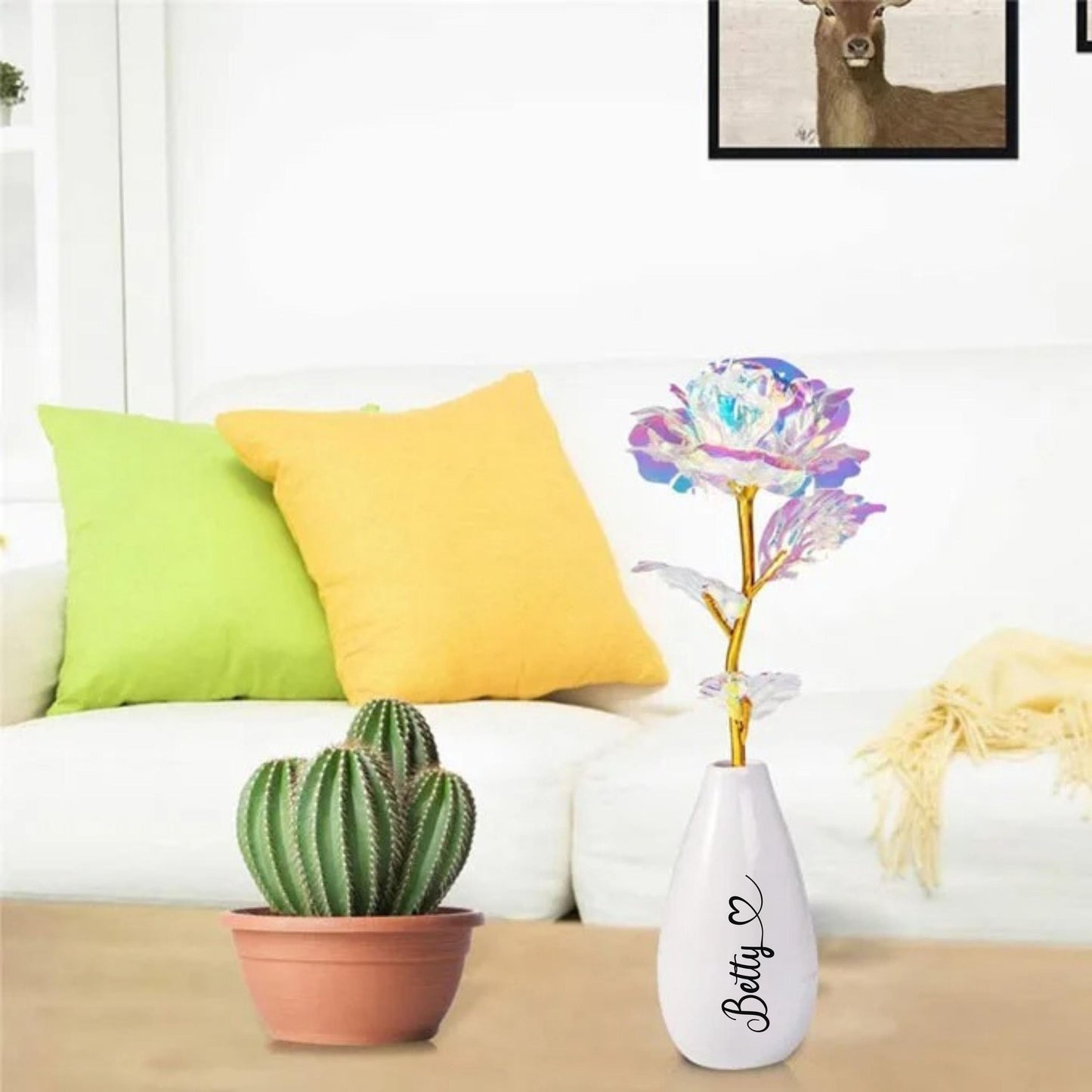 Personalized Artificial  Rose Flower with Vase, Mothers Day Mom Gift, Custom Wife Gift, Girlfriend Appreciation, Anniversary Rose Flower