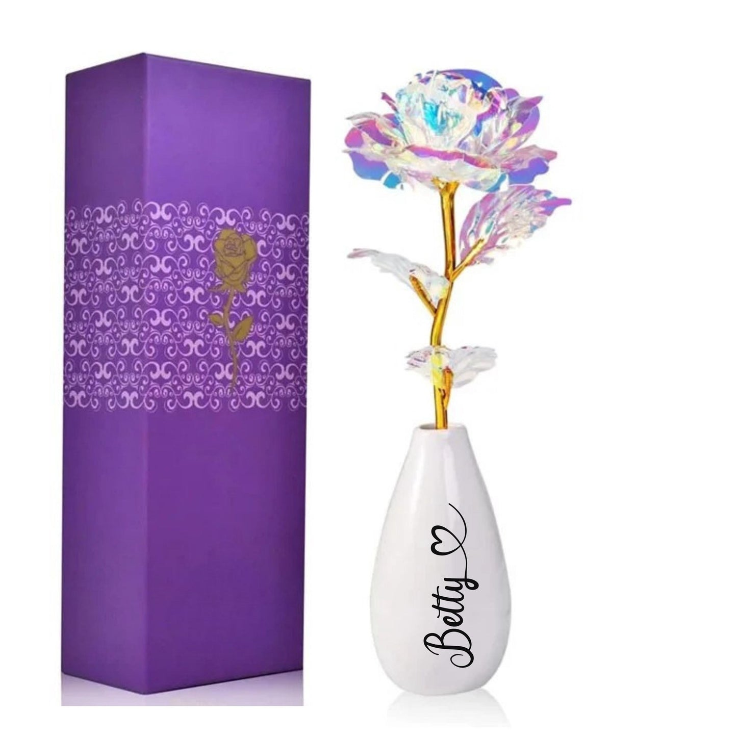 Personalized Artificial  Rose Flower with Vase, Mothers Day Mom Gift, Custom Wife Gift, Girlfriend Appreciation, Anniversary Rose Flower