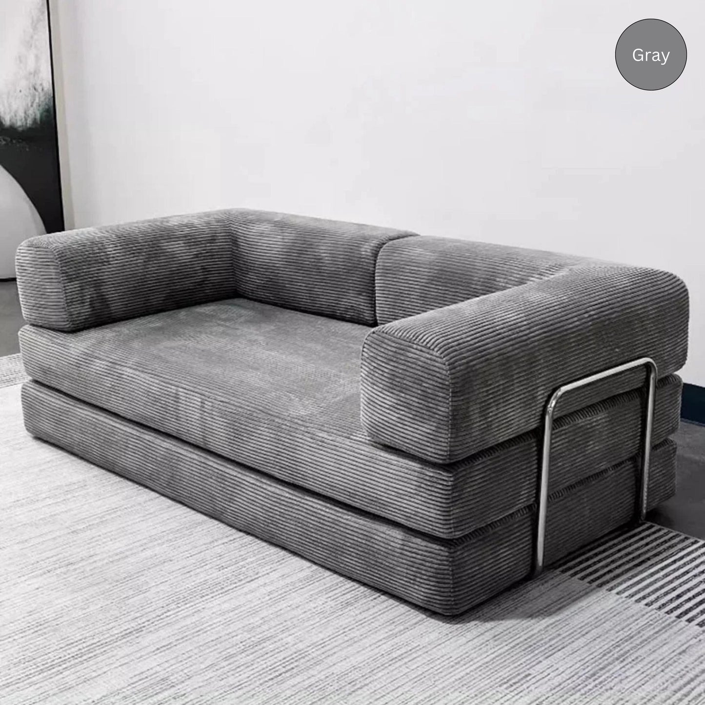 Convertible Sleeper Sofa, Comfortable Floor Sofa Bed, Corduroy Couch Bed, Living room Furniture with Washable Covers, Versatile Couch