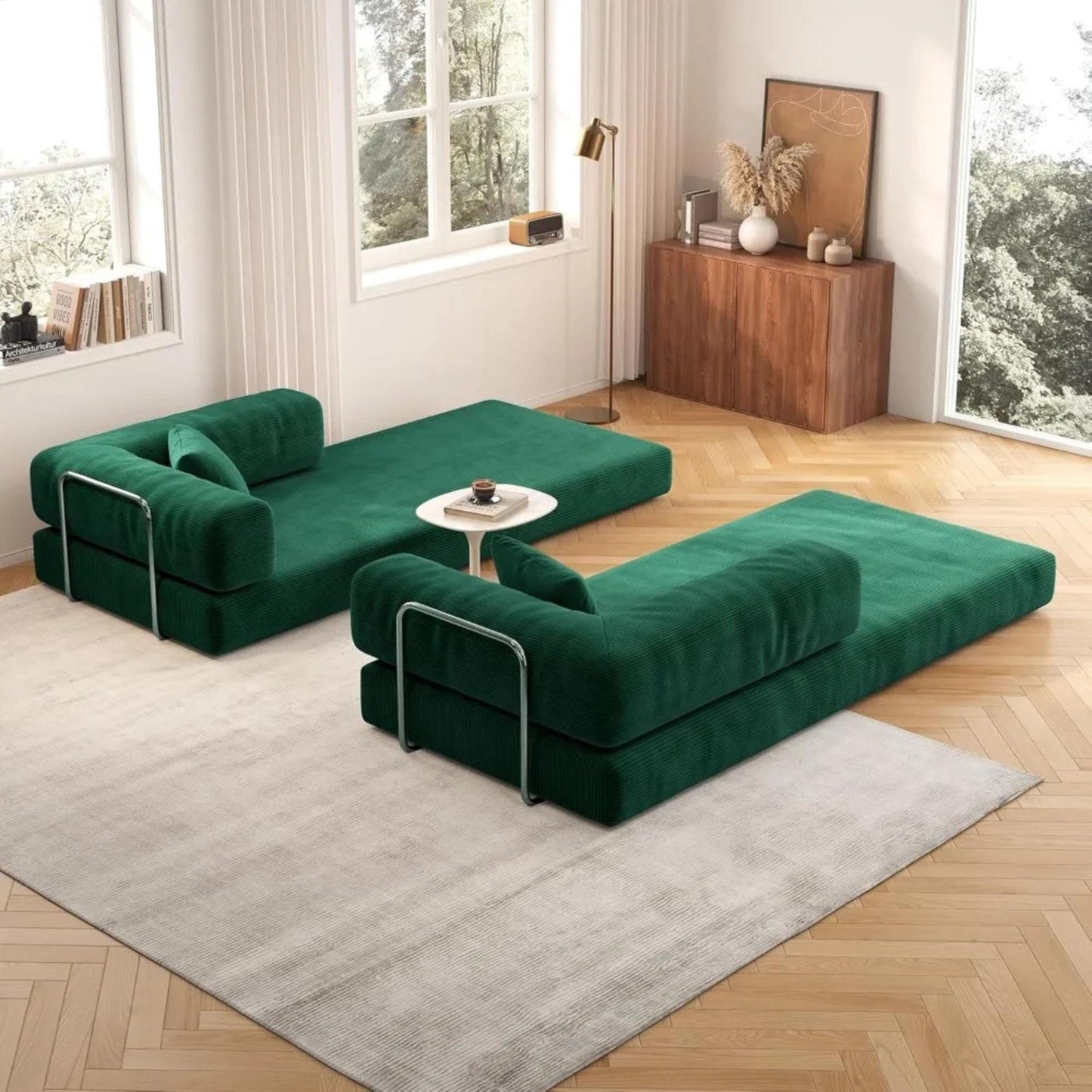 Convertible Sleeper Sofa, Comfortable Floor Sofa Bed, Corduroy Couch Bed, Living room Furniture with Washable Covers, Versatile Couch