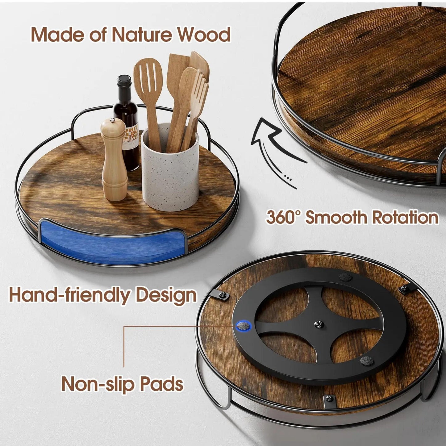 Personalized Rotating Lazy Susan Spice Tray, Custom Walnut Wood Kitchen Organizer, Perfume Tray, Wooden Skincare Organizer, New Home Gift