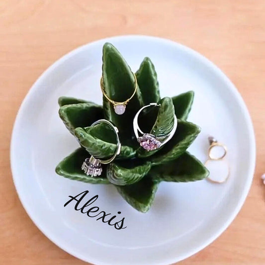 Personalized Aloe Trinket Dish, Custom Cactus Ring Dish, Bridesmaid proposal gift, Ceramic Jewelry Dish Bridal Shower Gift, Mothers Day Gift