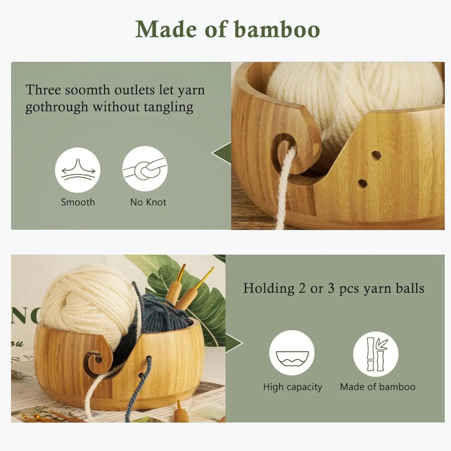 Custom Wooden Yarn Bowl, Personalized  Knitting Bowl with 8pcs Hooks, Crochet Accessories Yarn Holder, Dispenser Bowls Knitters & Crocheters