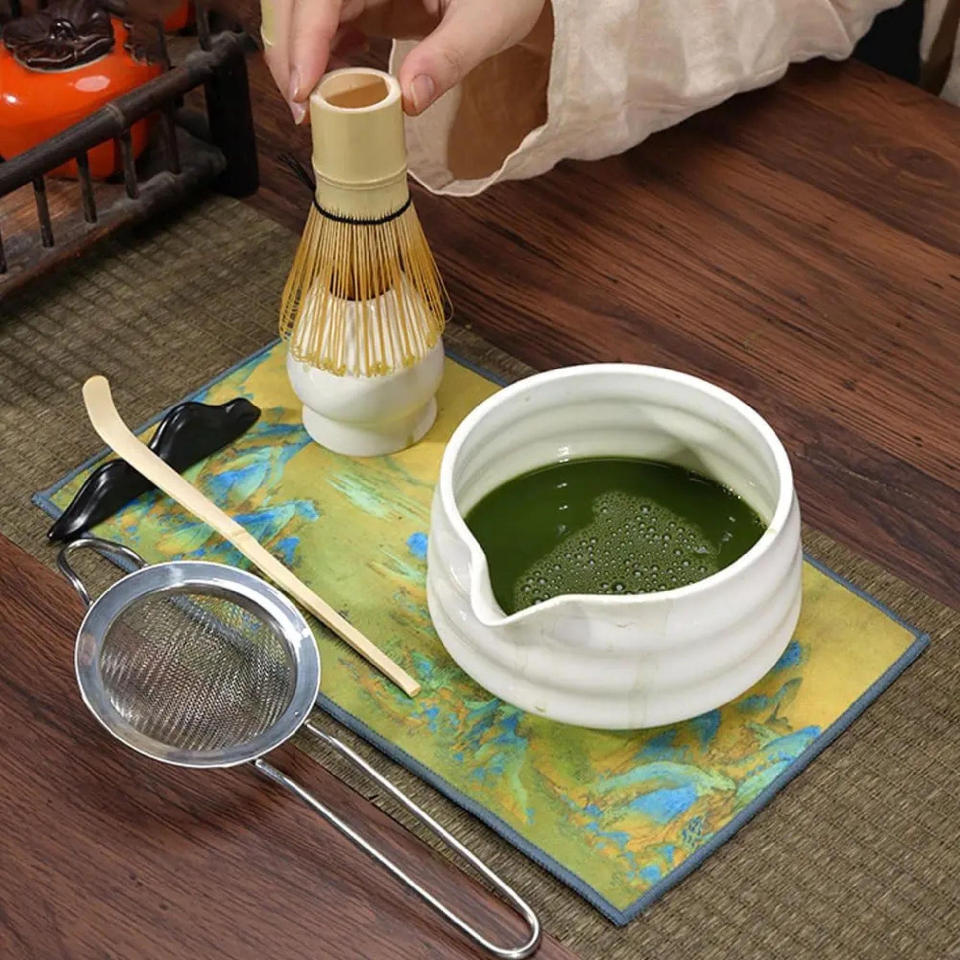 7-delige Japanse Matcha Theeset, Matcha Kit Met Matcha Kom  Met Matcha Kom Met Schenktuit Matcha Garde Garde Houder Zeef